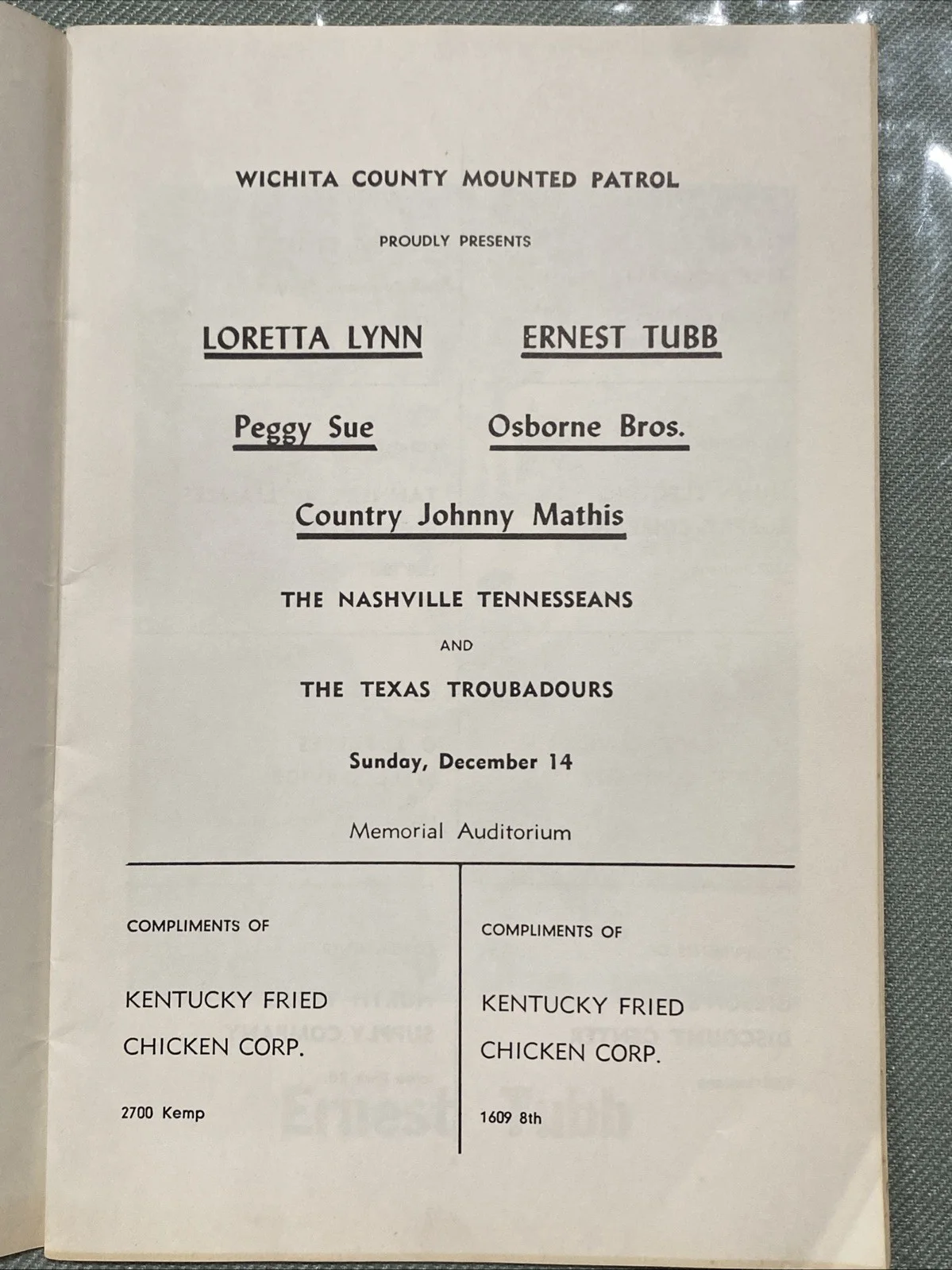 The Loretta Lynn Ernest Tubb Show Program Booklet Wichita Falls TX Memorial Aud., image 3