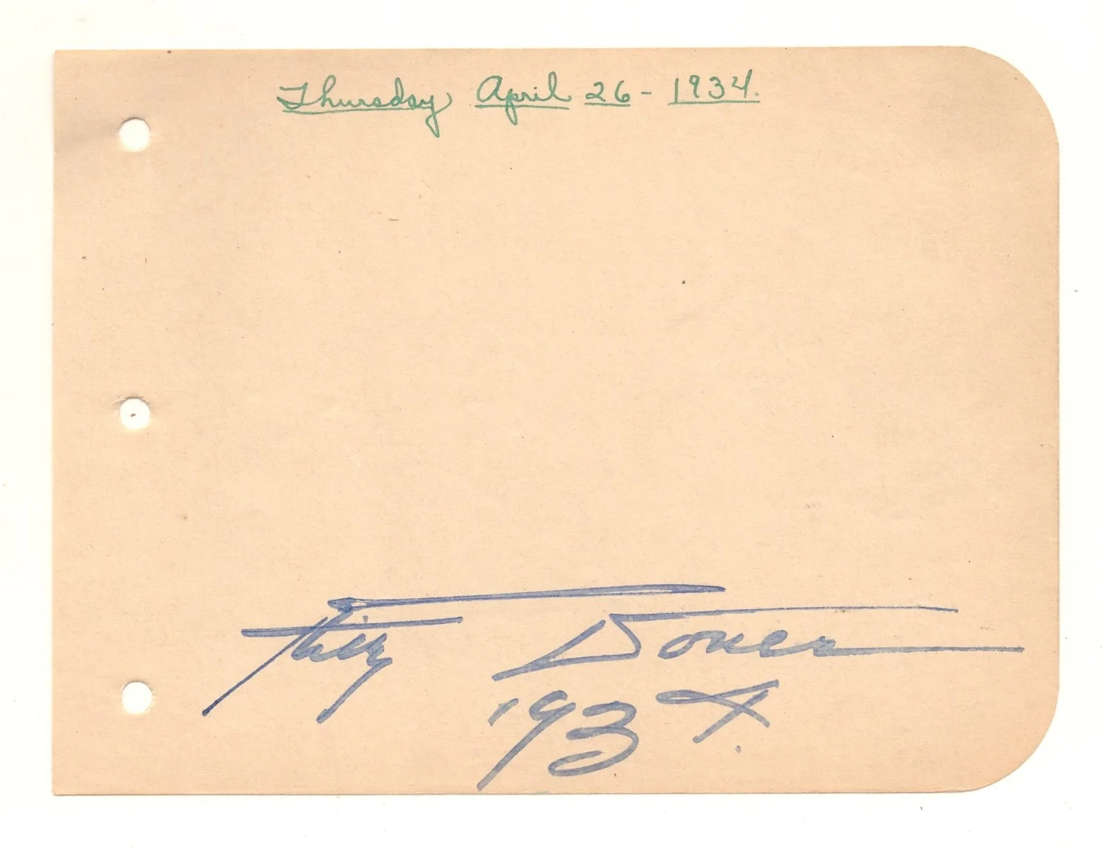 Kitty Doner — 1934 KITTY DONER Male Impersonator DRAG KING Signed Autograph Album Page w/ COA