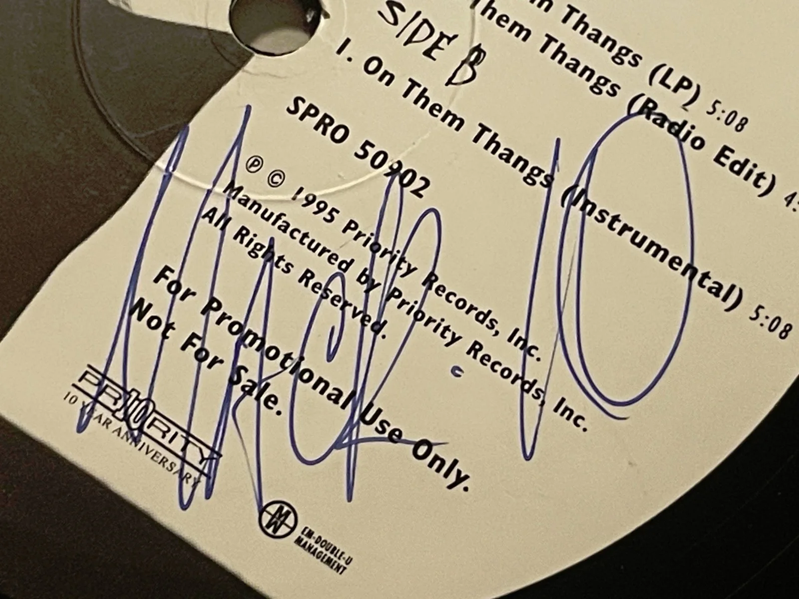 RARE SIGNED Mack 10 On Them Thangs Promo 12" Single Priority Records USED GOOD, image 4