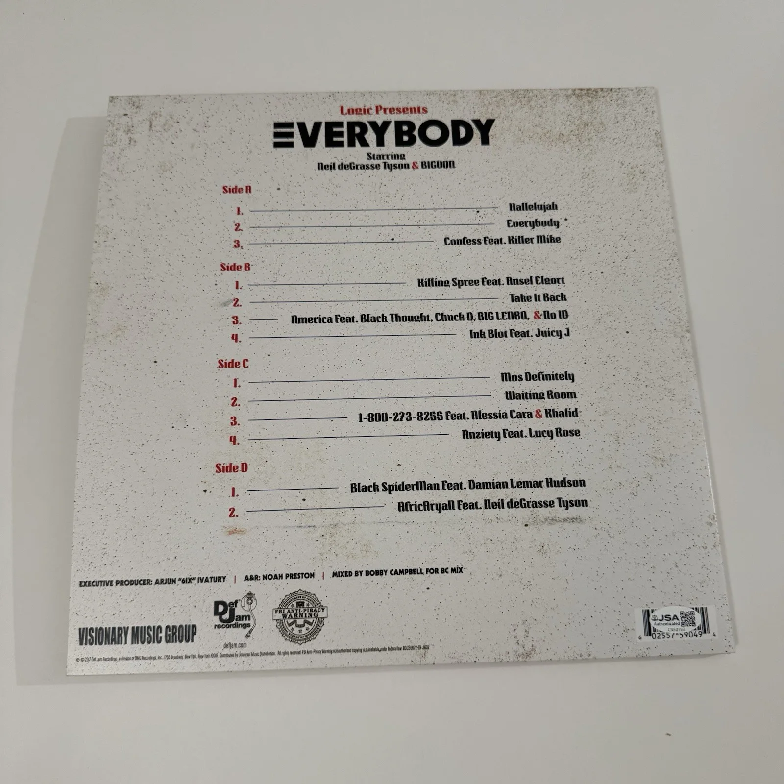 LOGIC SIGNED EVERYBODY VINYL RECORD BOBBY TARANTINO UNDER PRESSURE JSA COA, image 2