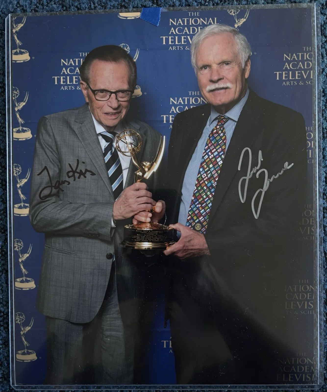 Ted Turner, Larry King — Ted Turner + Larry King Signed 8x10 Photo COA Emmy Awards CNN Atlanta Braves New