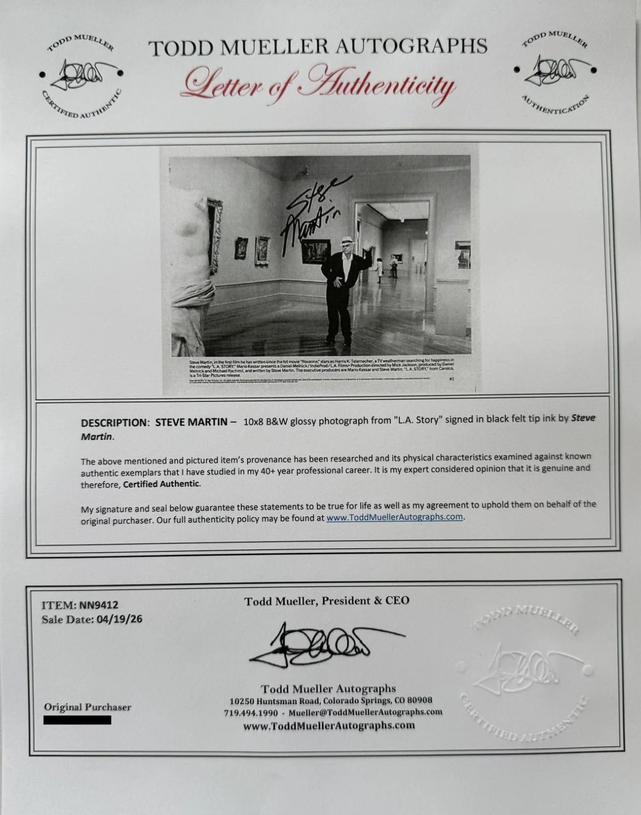 Steve Martin — Steve Martin Signed Autographed "L.A. Story" Glossy 8x10 Photo - Mueller COA, image 2