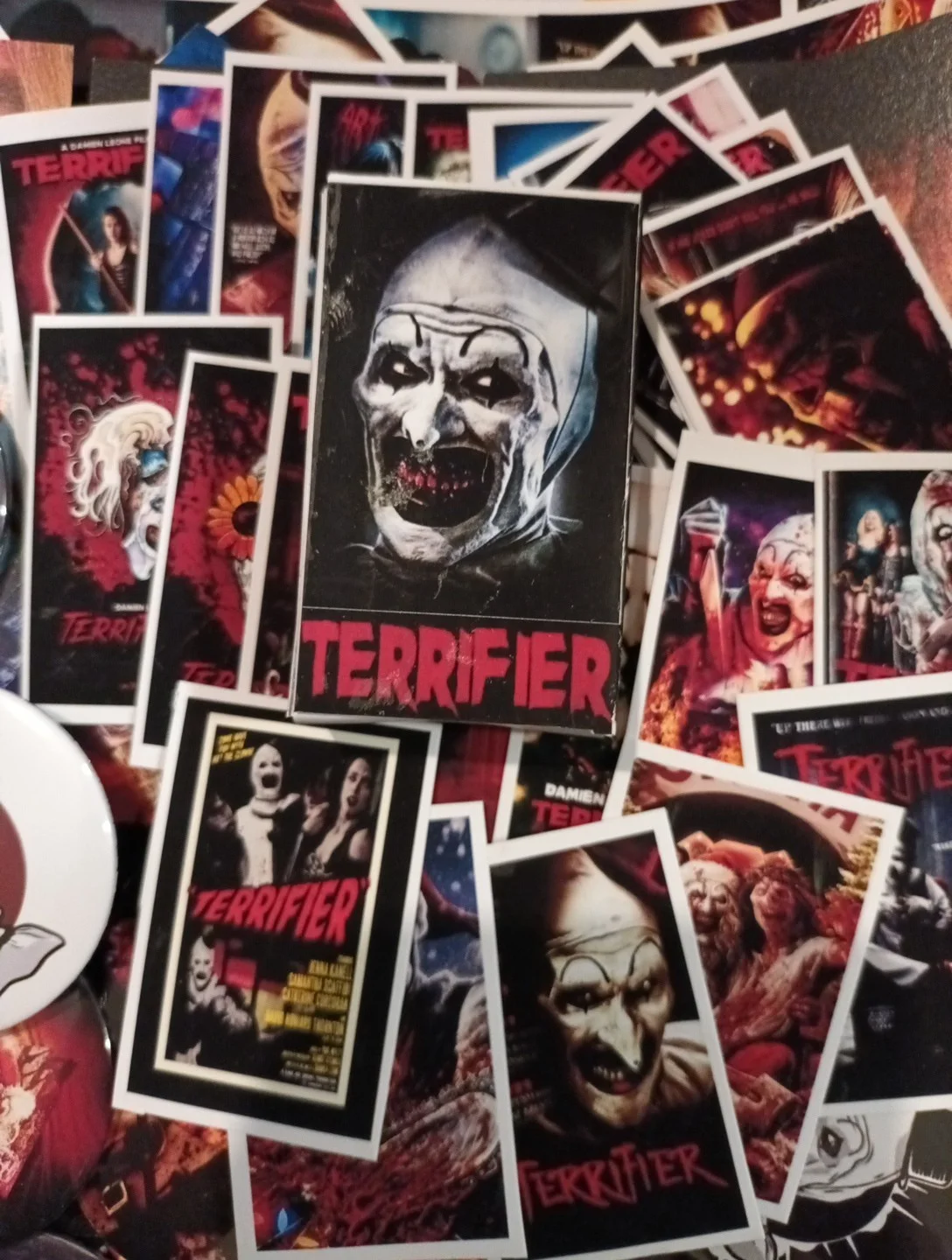 Terrifier Mega Collection Bundle. 30 Lobby Cards, 24 Badges, 8 Christmas Cards, image 2