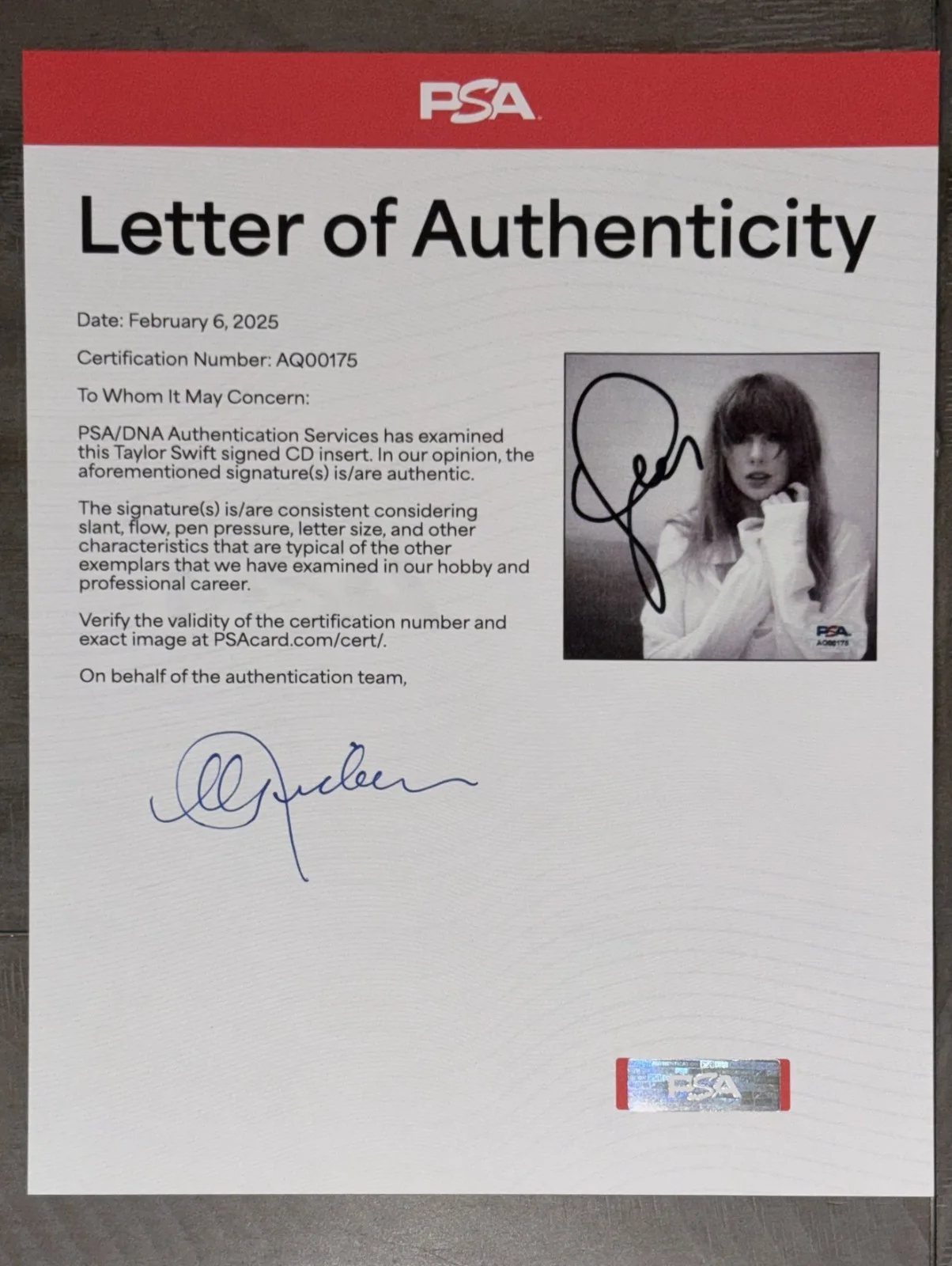 Taylor Swift Tortured Poets Department Signed PSA + COA + Frame Kit #175, изображение 2