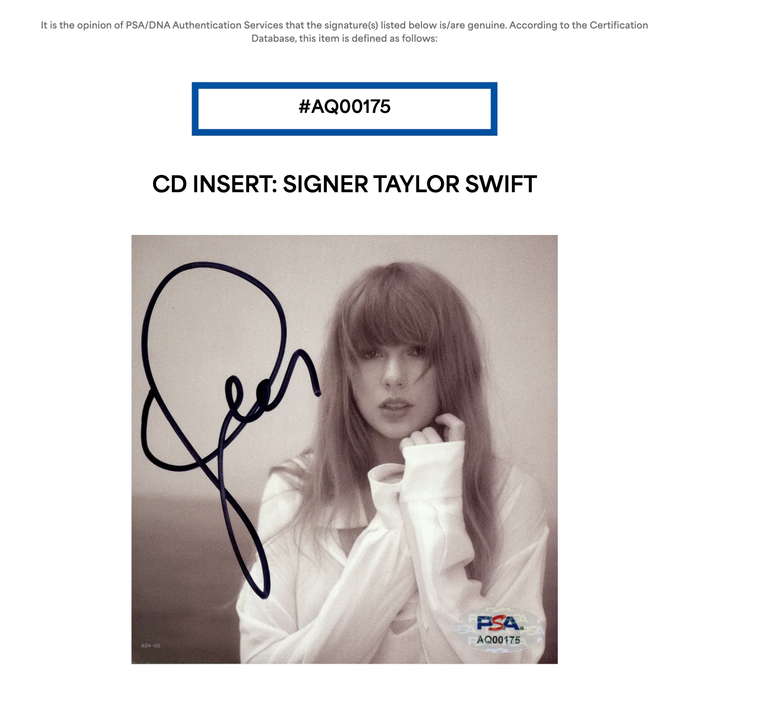 Taylor Swift Tortured Poets Department Signed PSA + COA + Frame Kit #175, изображение 3