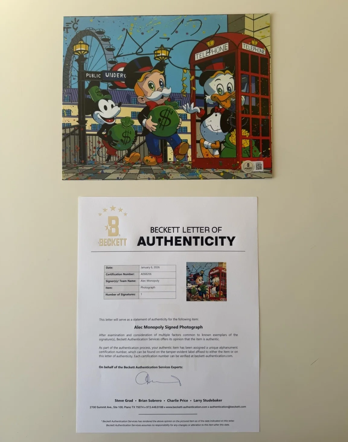 Alec Monopoly — Alec Monopoly Autographed 8x10 Photo Rare Artist Beckett LOA, изображение 3