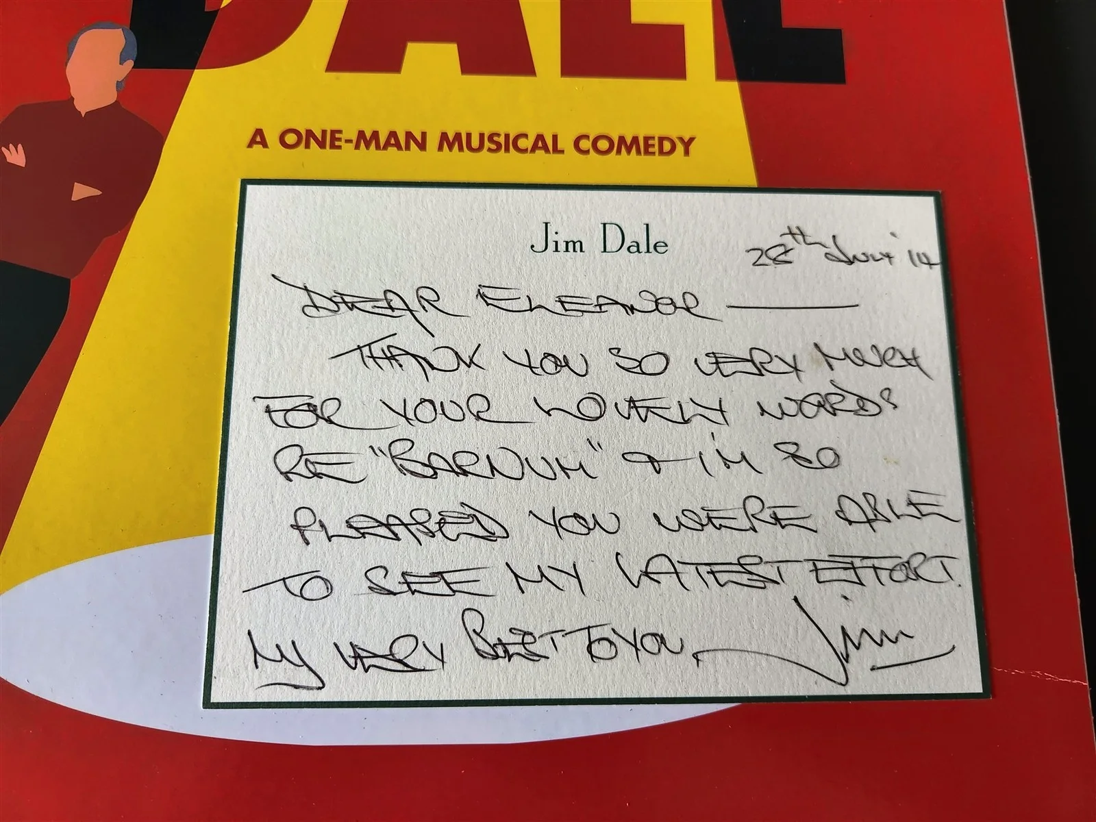 Just Jim Dale 14"x22" Hand Signed Autographed Theater Window Card MINT CONDITION, изображение 3