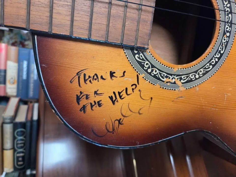 acoustic guitar signed by band members of Rocket From the Crypt punk rock band, image 2
