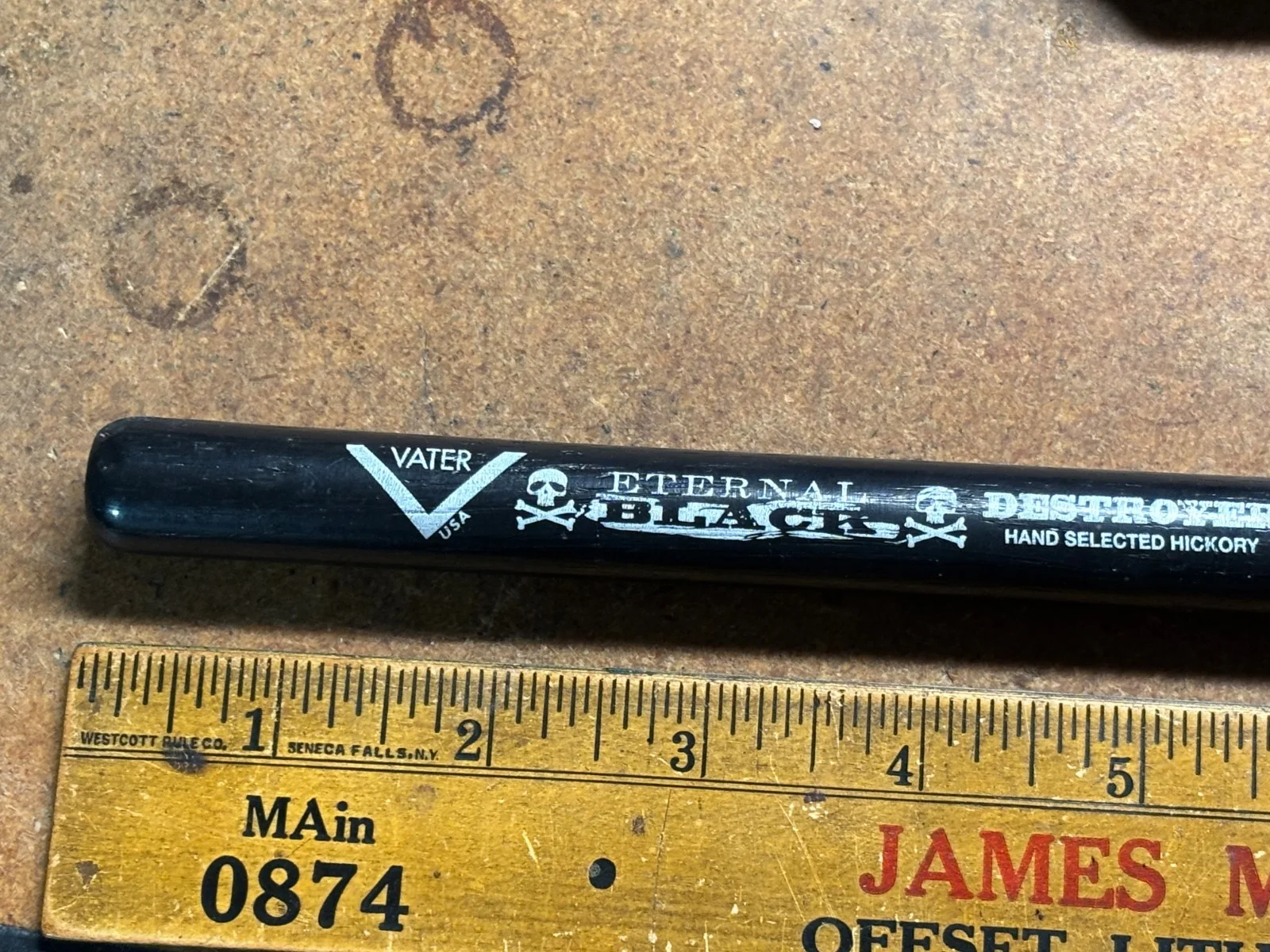 Unknown SIGNED Autographed VATER Eternal Black DESTROYER hickory wood DRUM STICK, image 3