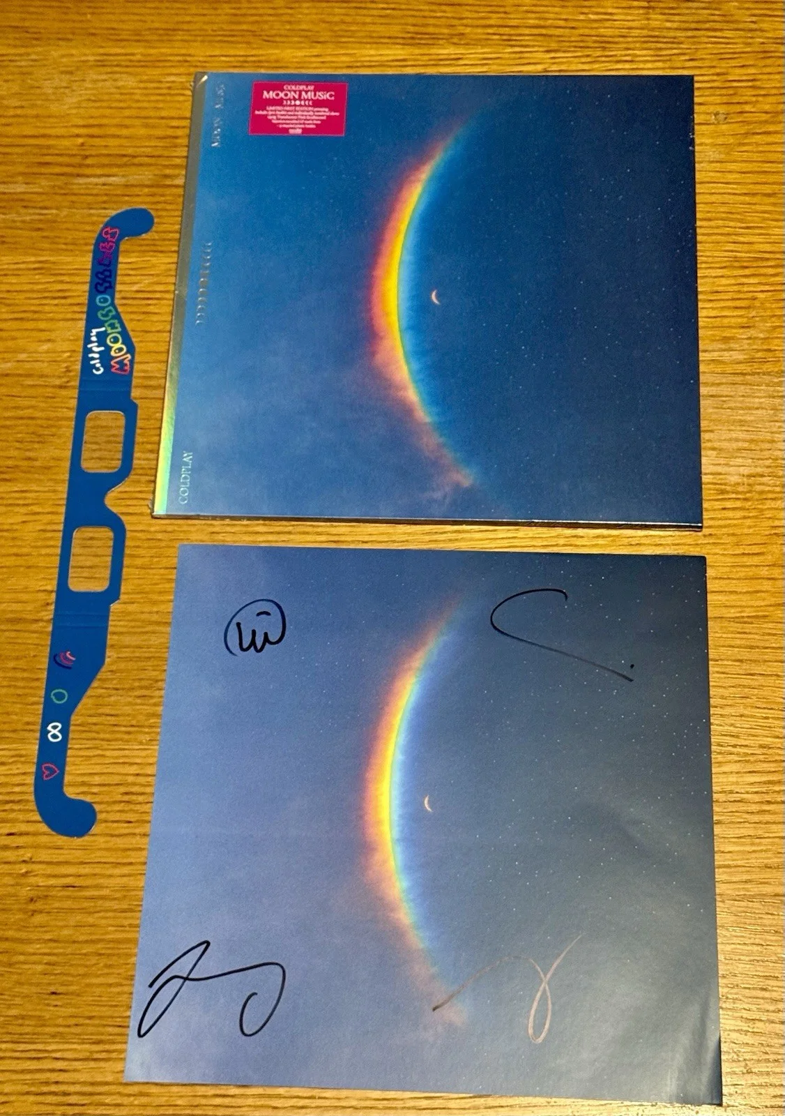 SIGNED Coldplay Vinyl - Moon Music W/ Pink Translucent LP Autograph Poster NEW, изображение 3