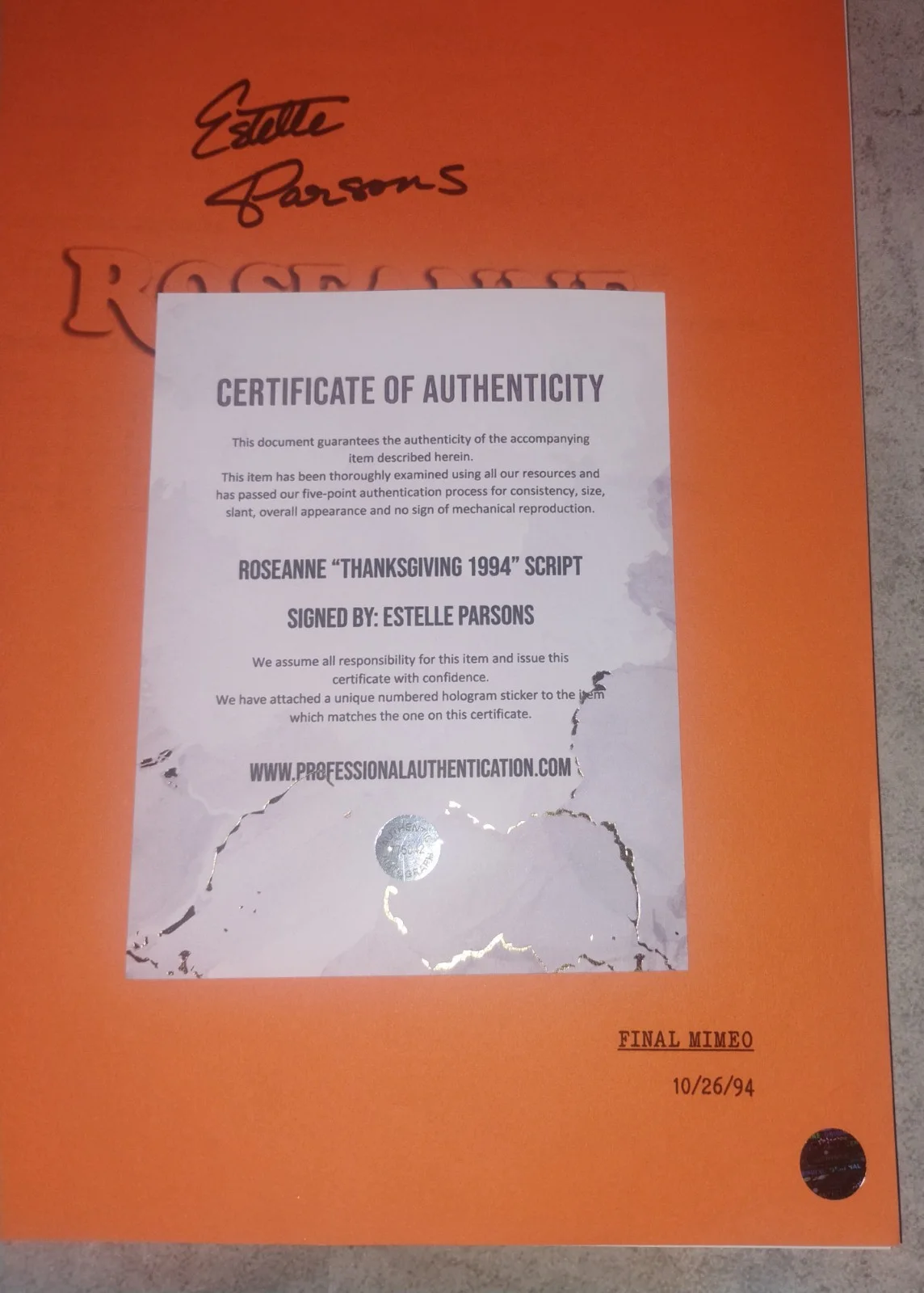 Estelle Parsons Hand Signed Roseanne Script COA - NO US TARIFFS, image 5