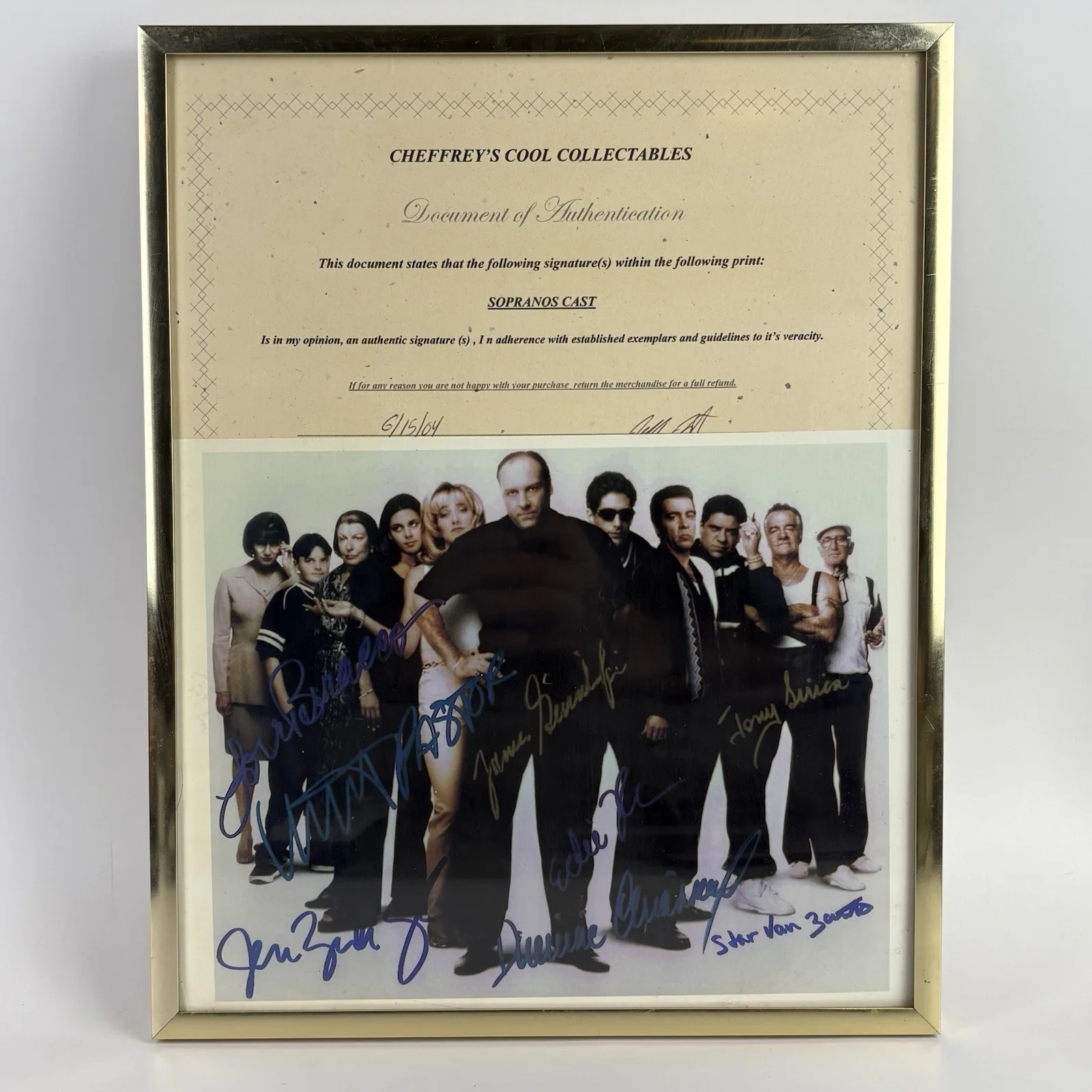 james gandolfini — THE SOPRANOS CAST SIGNED AUTOGRAPH COA 8x10 Picture 14x12 Frame James Gandolfini, image 3