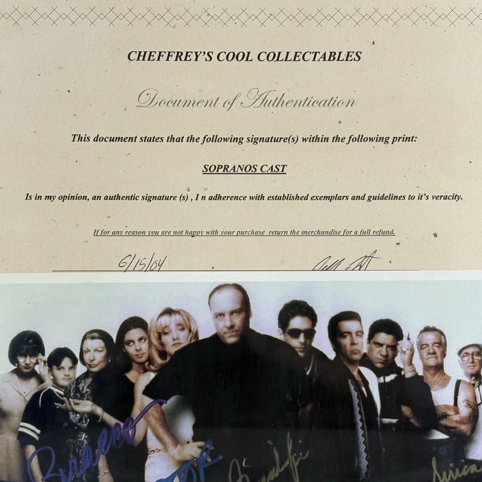 james gandolfini — THE SOPRANOS CAST SIGNED AUTOGRAPH COA 8x10 Picture 14x12 Frame James Gandolfini, image 5