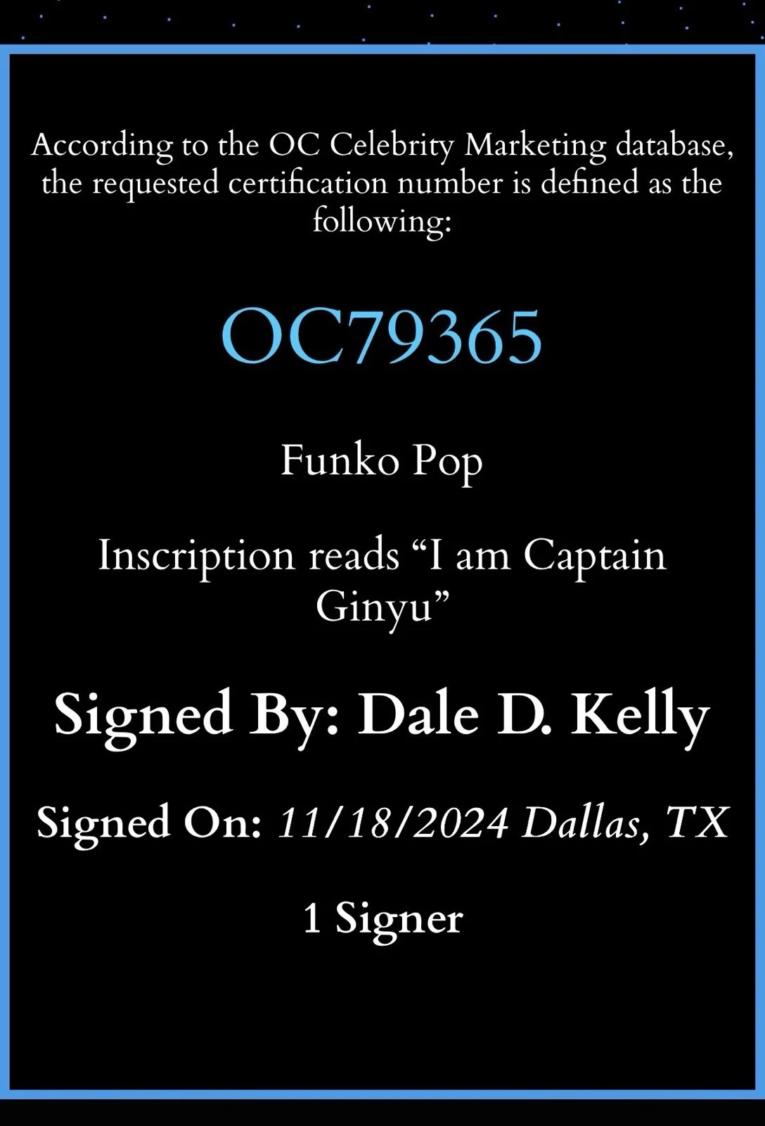 Dale D. Kelly Signed Ginyu Funko Pop 1493 Dragon Ball Z OC COA Quote & Protector, изображение 4
