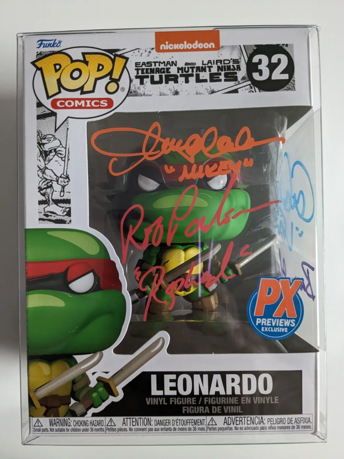 Rob Paulsen, Cam Clarke, Barry Gordon, Townsend Coleman — TMNT Original 4 LEONARDO FUNKO POP 4X Cast Signed Autographed TURTLES JSA COA