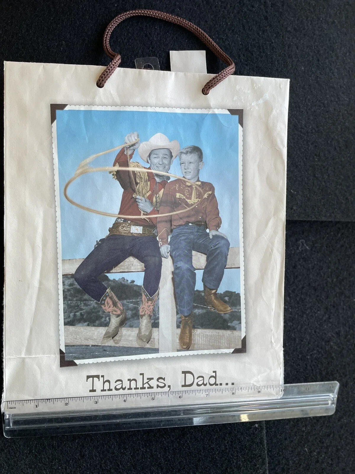 Roy Rogers — Roy Rogers Shows son his new invention photo printed paper bag signed 10x12, изображение 2
