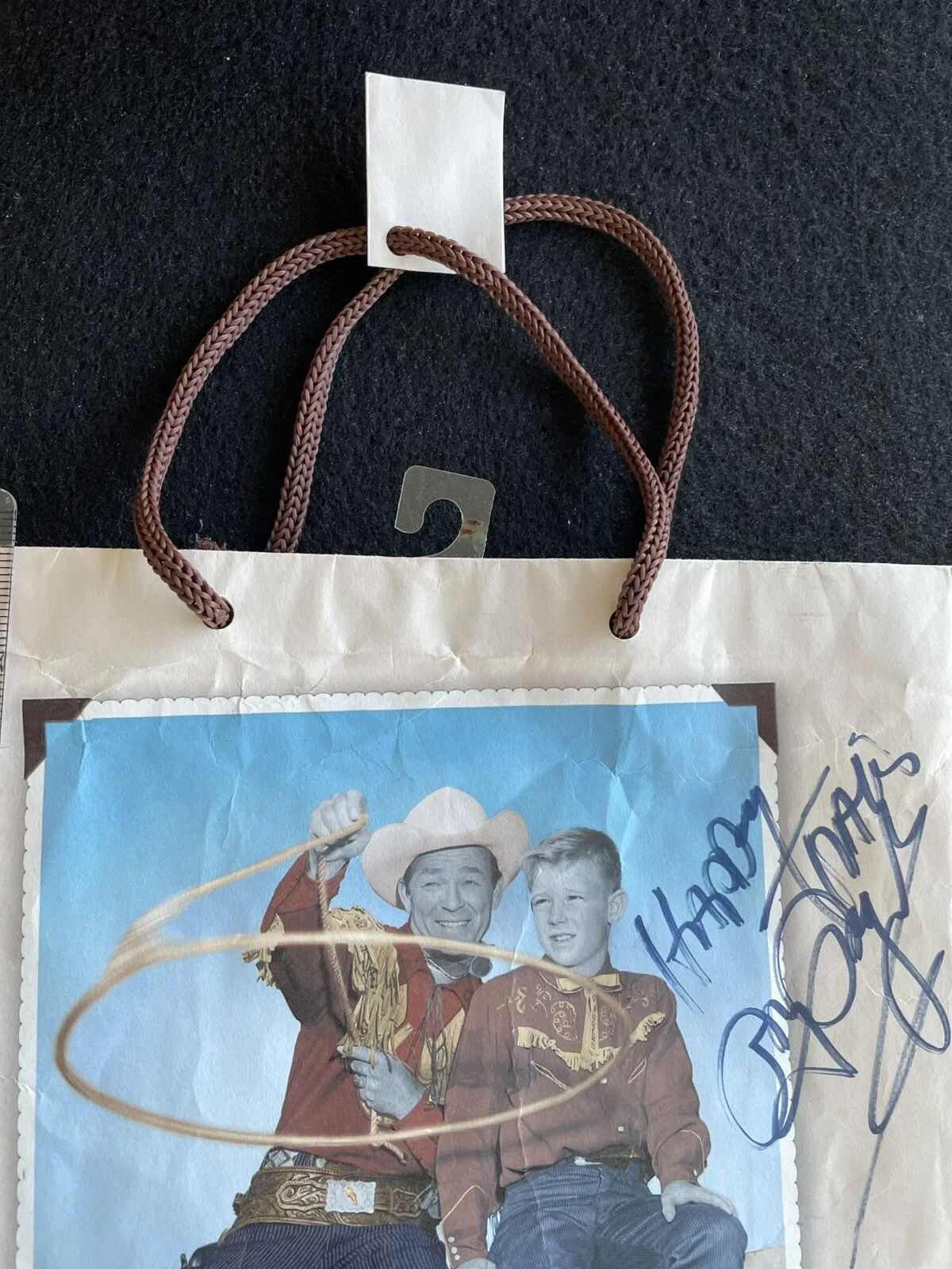 Roy Rogers — Roy Rogers Shows son his new invention photo printed paper bag signed 10x12, изображение 3
