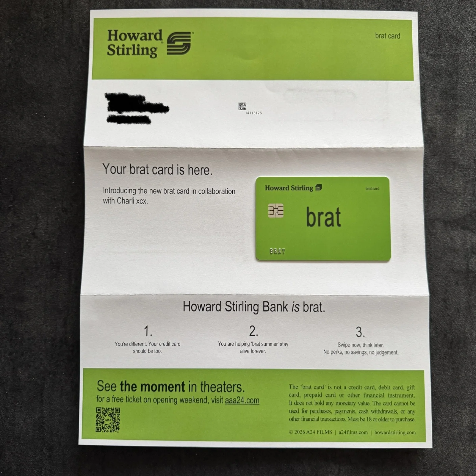 Charlie XCX The Moment Official Brat Card Howard Sterling Merch, изображение 2