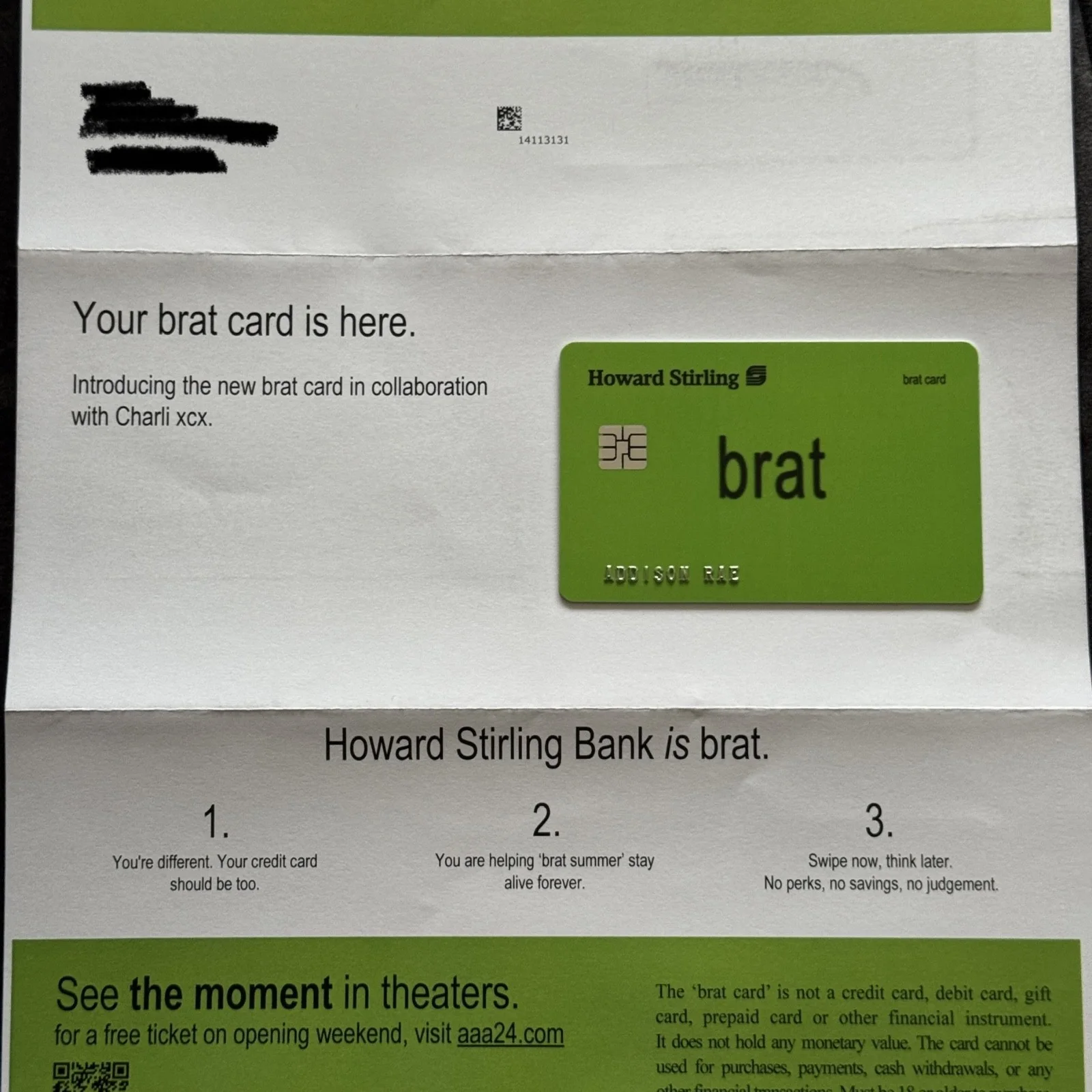 Charlie XCX Addison Rae - The Moment Official Brat Card Howard Sterling Merch, изображение 2