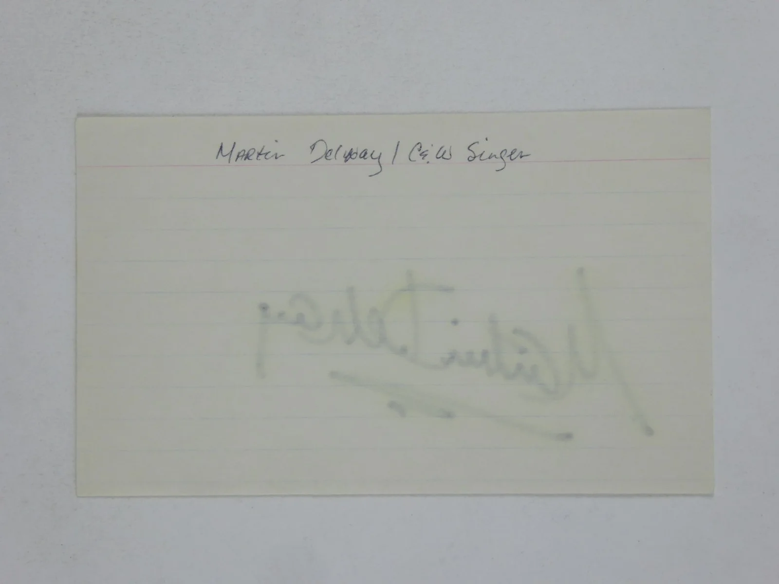 Martin DelRay Signed Autographed 3x5 Index Card Country Music Singer Del Ray, изображение 2