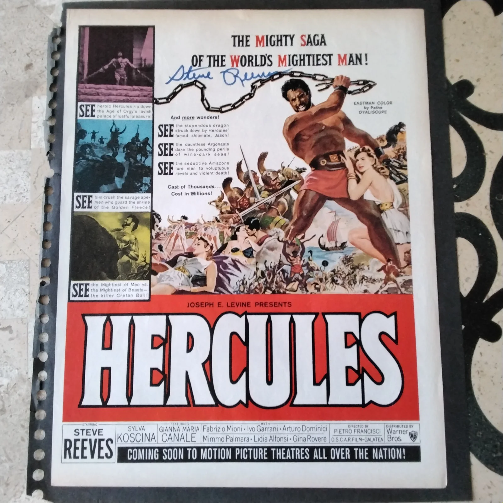 Steve Reeves SIGNED 1959 Movie Ad 50s Actor Hercules Bodybuilder Mr. Universe, image 2