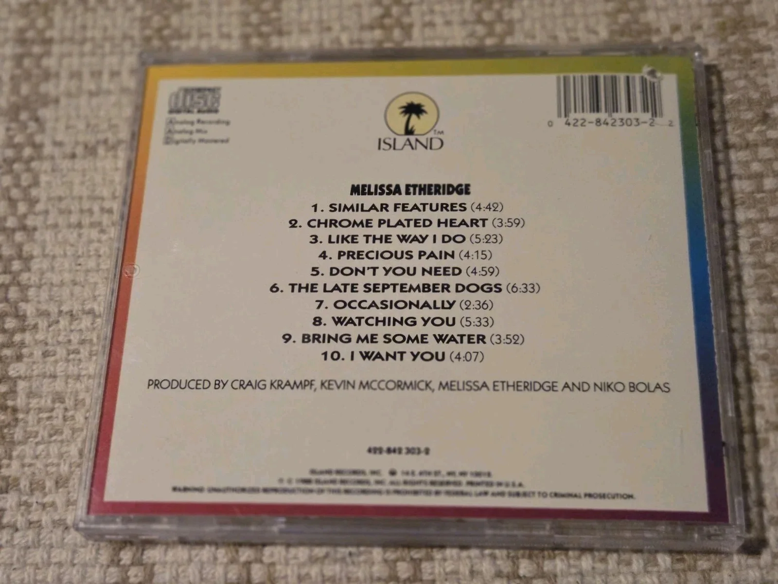 Melissa Etheridge – Melissa Etheridge Self-Titled Signed Autograph CD Cover, image 4
