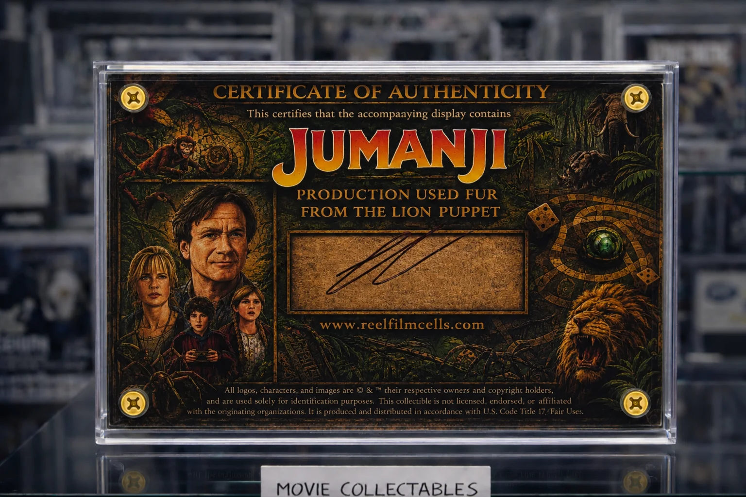 RARE Jumanji Screen Used Lion Puppet Fur Fragment Display + COA Robin Williams, изображение 2