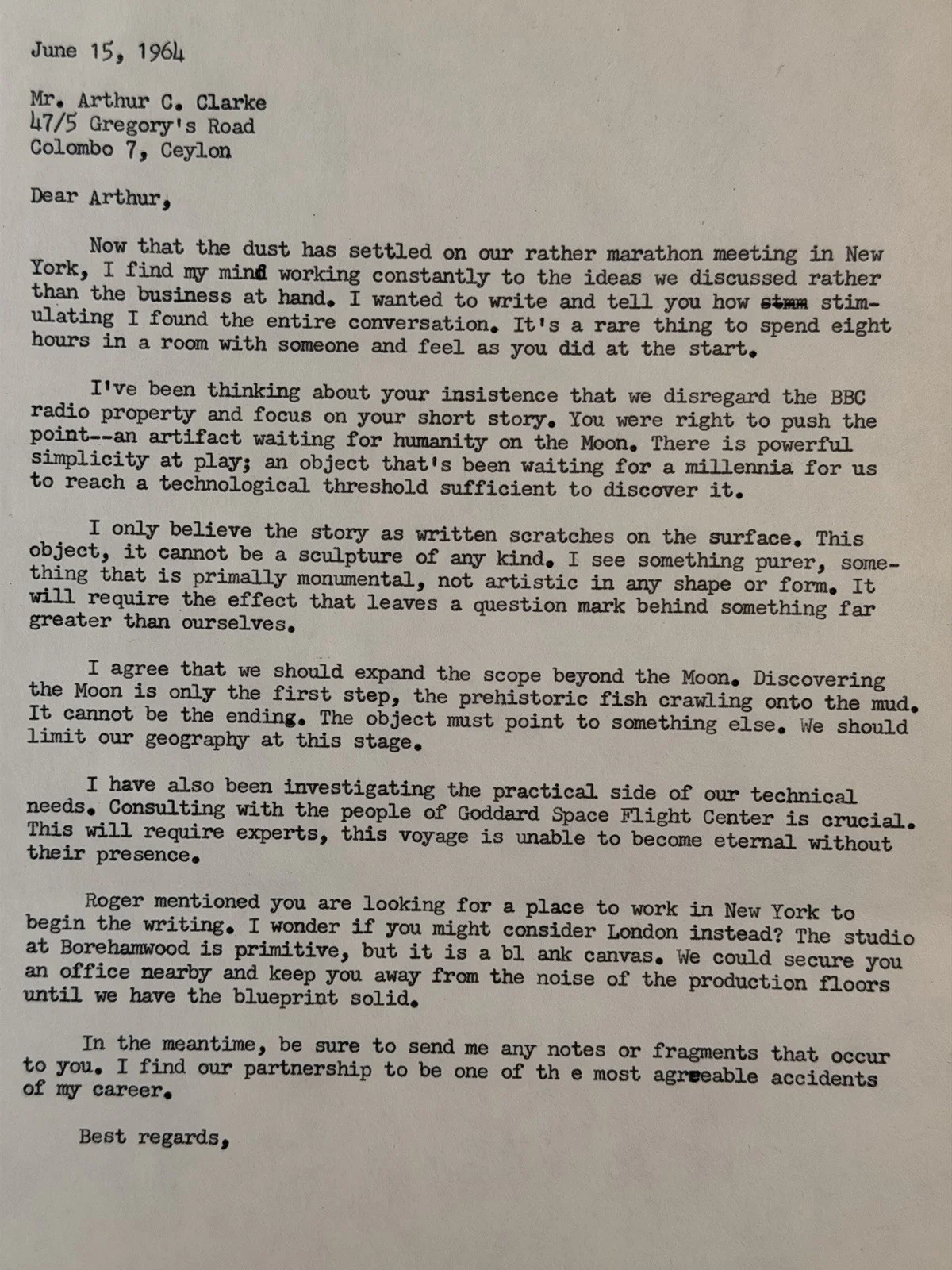 Stanley Kubrick — Stanley Kubrick 1964 Signed Letter to Arthur C. Clarke 2001 Origin & Sentinel, image 4