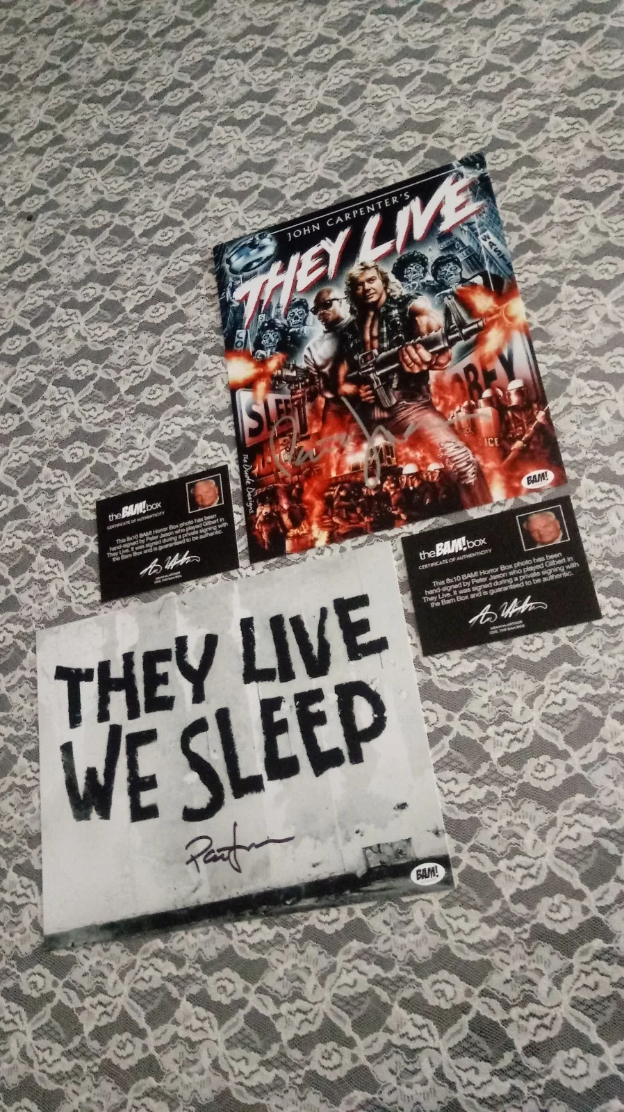 Peter Jason — LOT of 2 SIGNED Peter Jason THEY LIVE Photos AUTOGRAPHED The BAM! Box COA