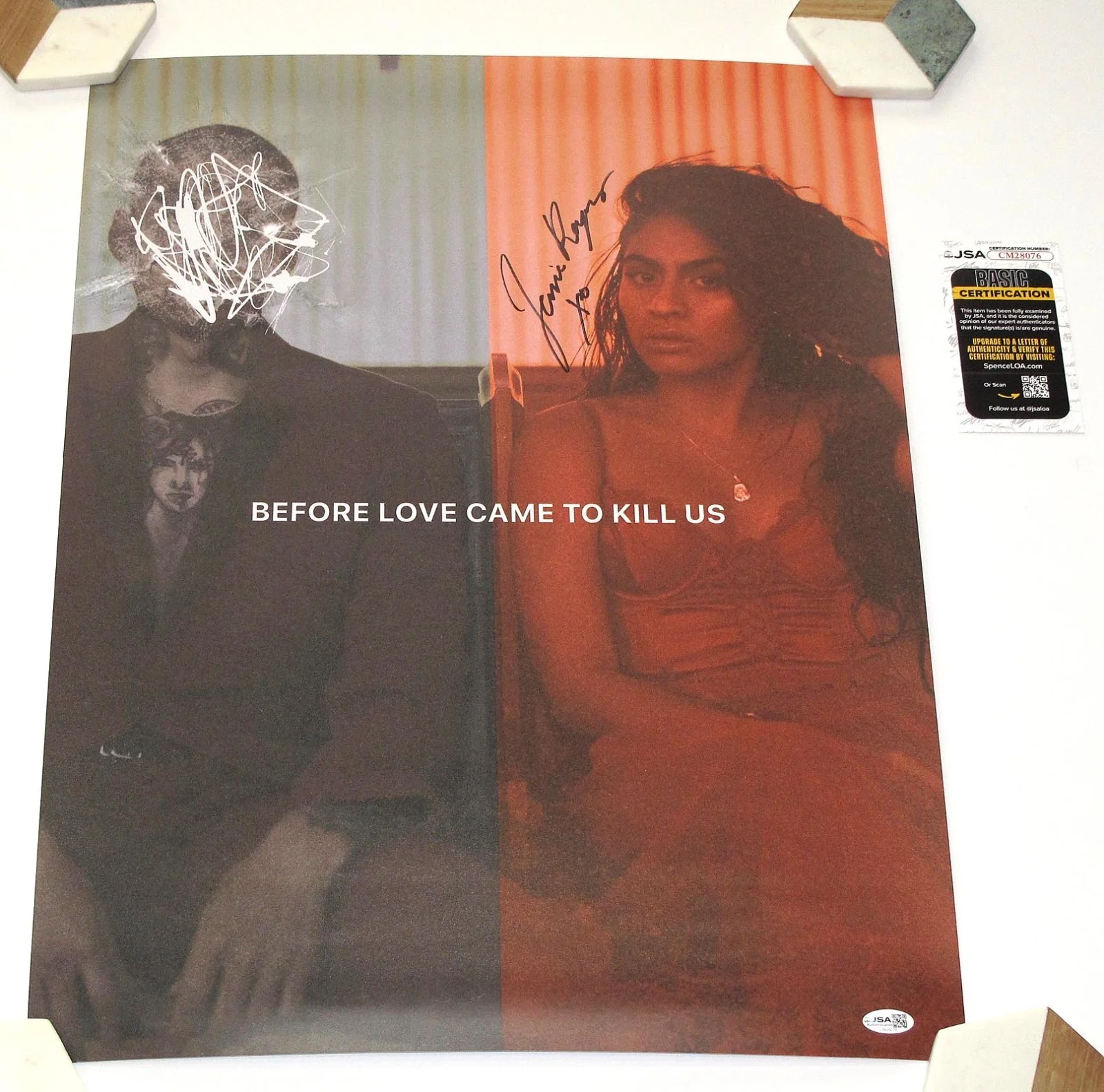 JESSIE REYEZ — Jessie Reyez signed "BEFORE LOVE CAME TO KILL US" 18x24 Poster LITHOGRAPH c JSA
