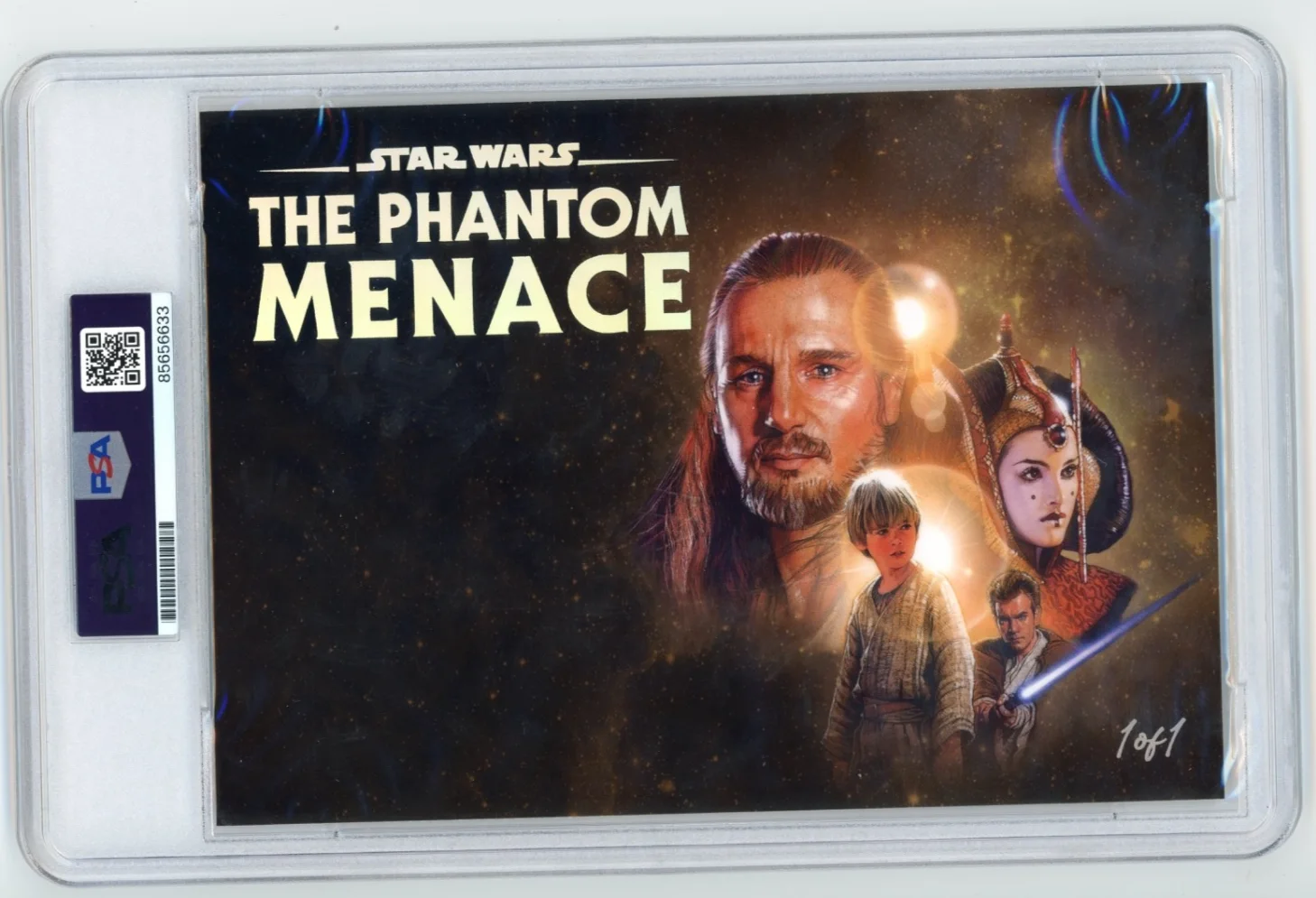 Liam Neeson — Liam Neeson Signed Custom Cut Star Wars Qui-Gon Jinn Card PSA Slab Auto, изображение 2