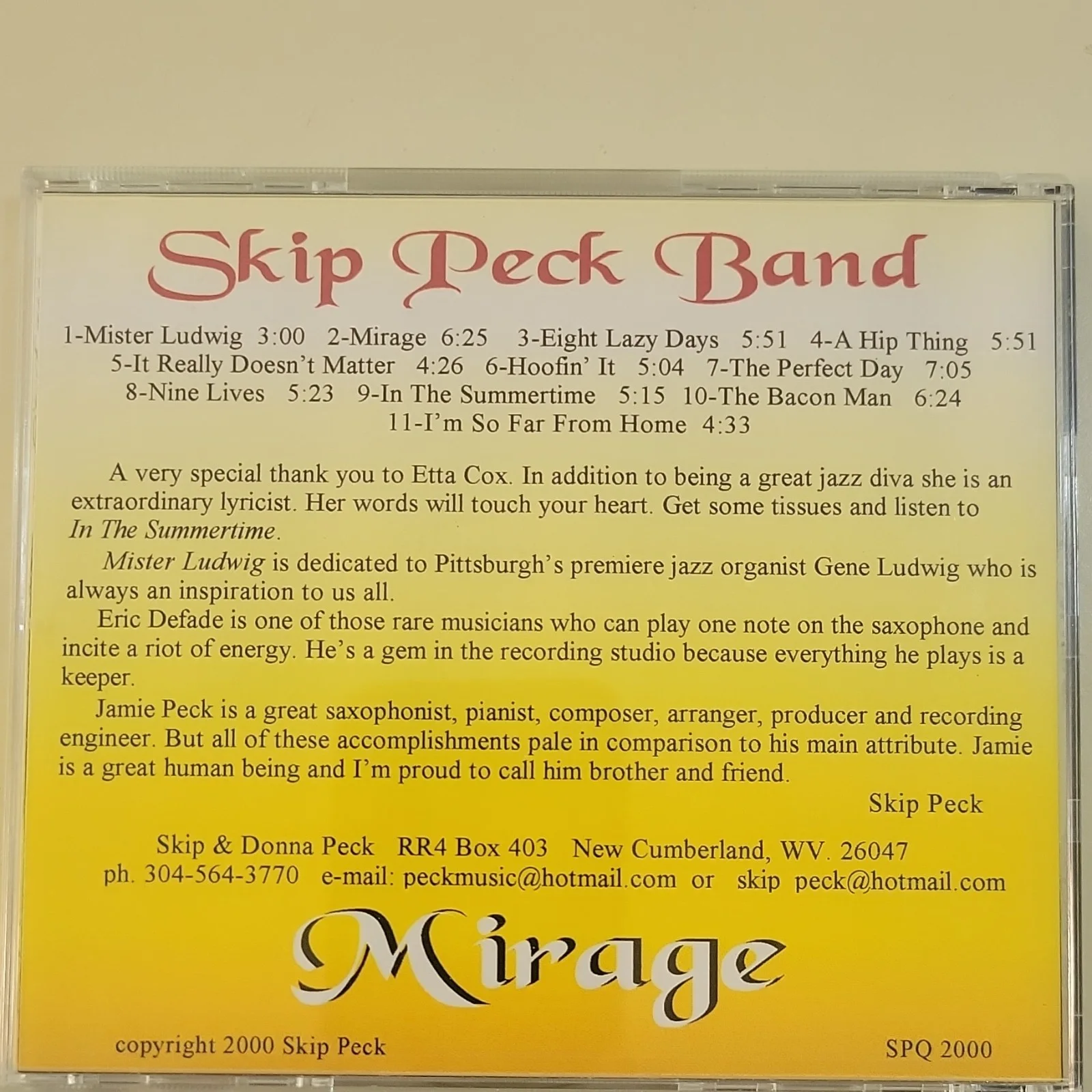 Skip Peck Band Signed CD Mirage Original Music CD & Booklet autographed, image 4