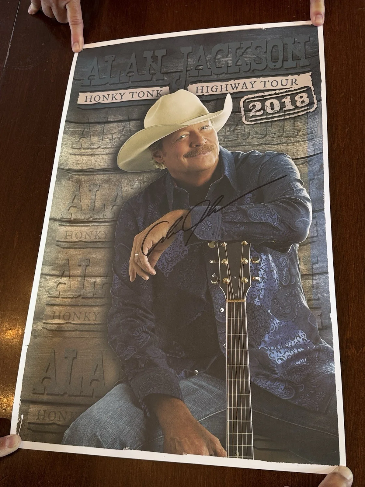 Autographed Alan Jackson Stetson Hat SZ 7 Honky Tonk Poster T Shirt XL, image 2
