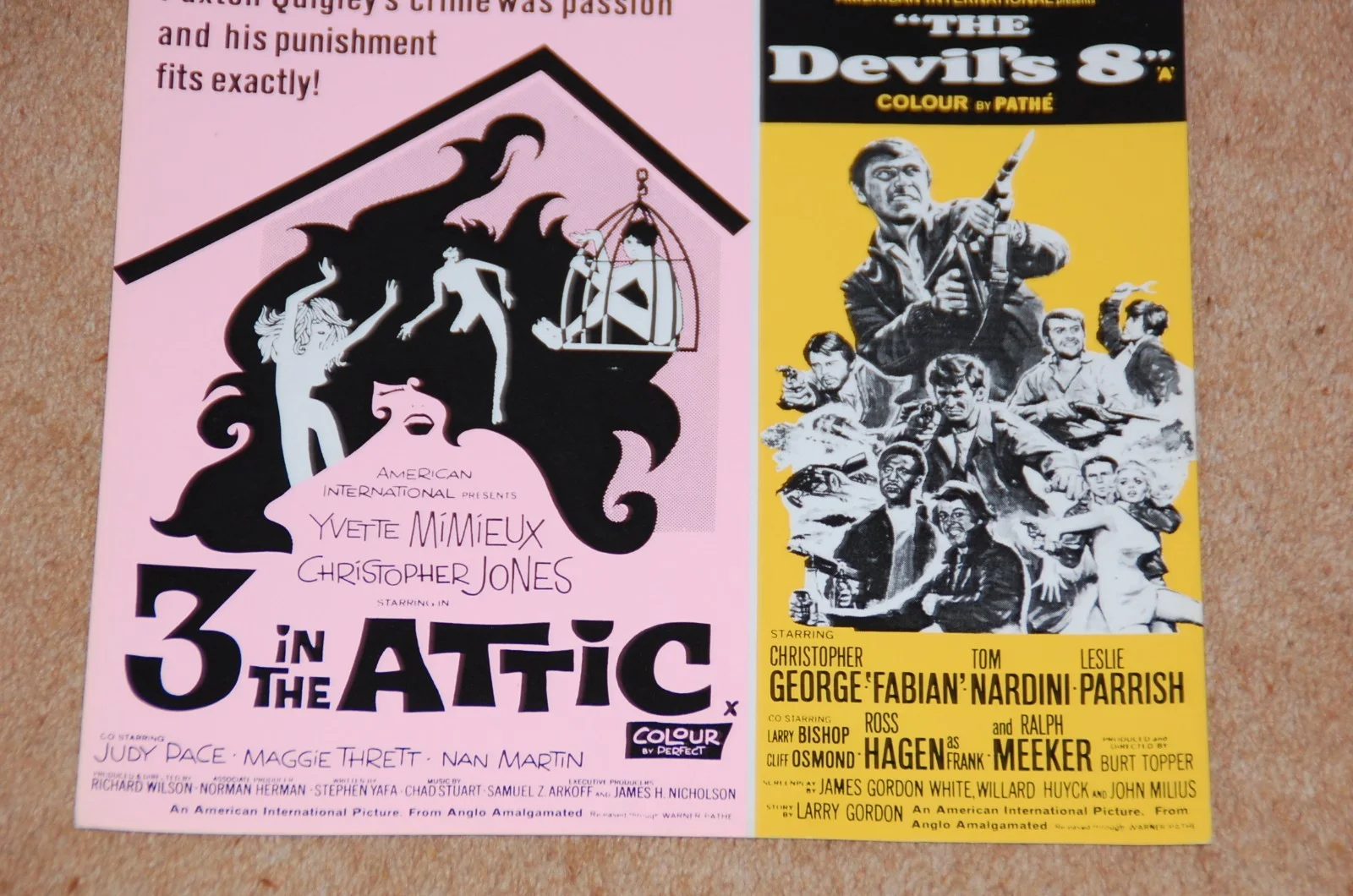 3 IN THE ATTIC / THE DEVIL'S 8 (1968/9) - RARE ORIG. UK BOX OFFICE HANGING CARD, image 3