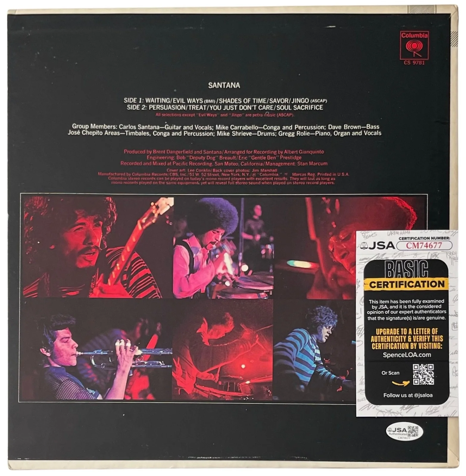 Carlos Santana Signed Self-Titled (1969) Vinyl Record JSA COA CM74677, изображение 3