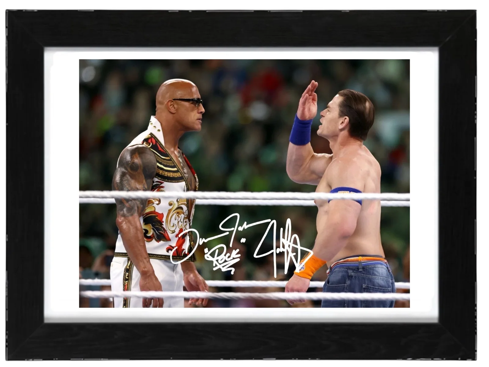 John Cena / The Rock Signed Autograph PHOTO Pre Print / Framed Wrestling / WWE, image 2