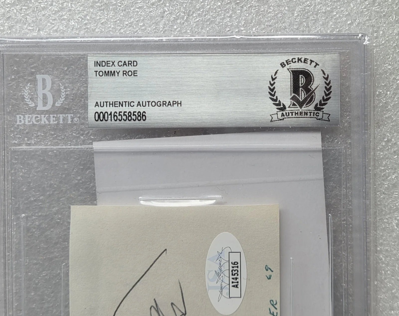 TOMMY ROE BAS BECKETT JSA COA SIGNED SLABBED AUTOGRAPHED INDEX CARD ROCK POP, image 2