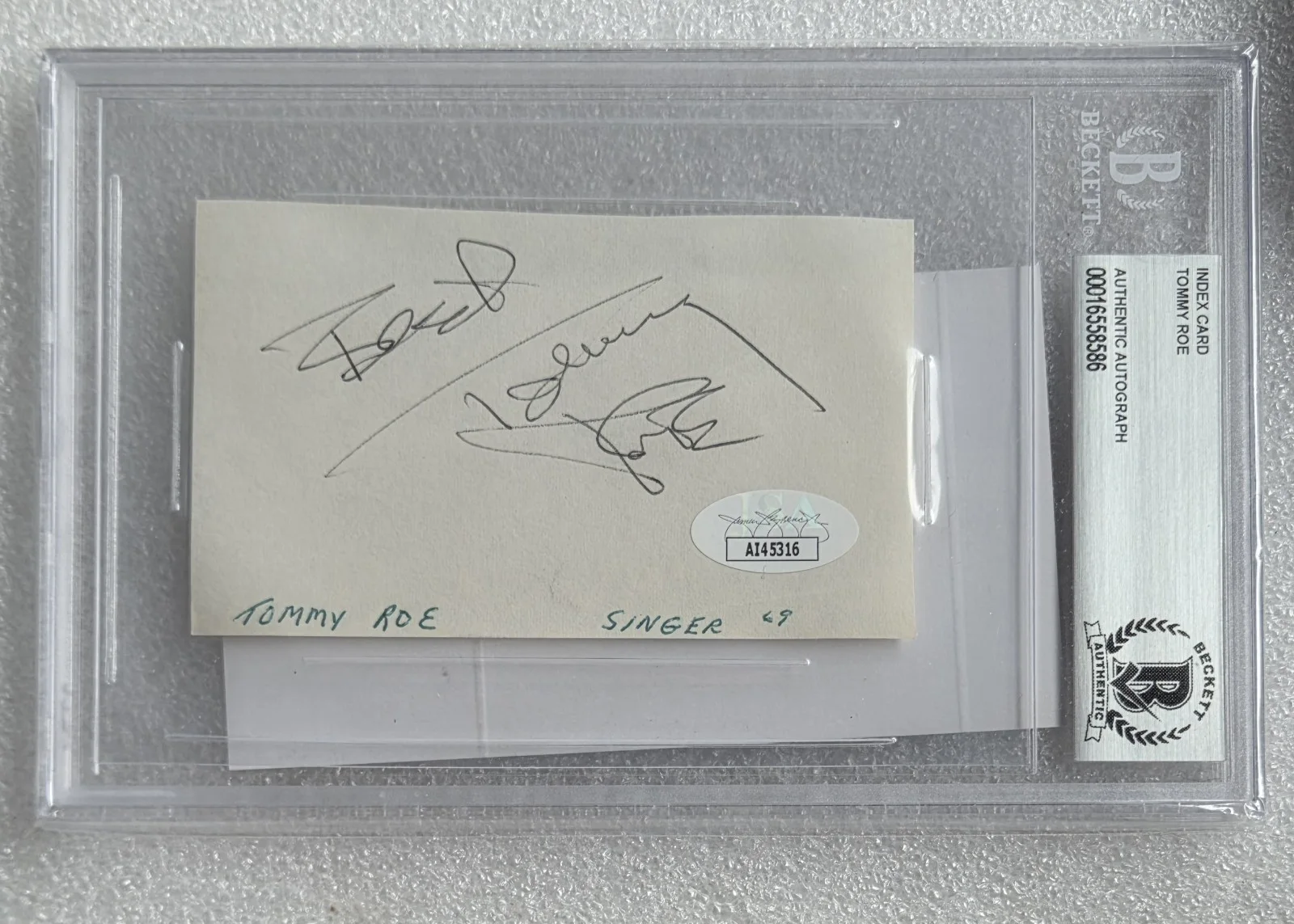 TOMMY ROE BAS BECKETT JSA COA SIGNED SLABBED AUTOGRAPHED INDEX CARD ROCK POP, image 4