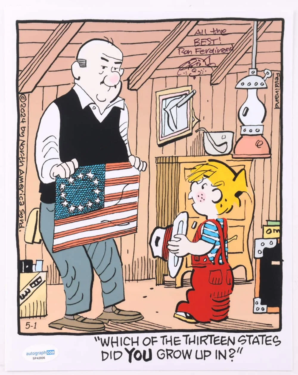 Ron Ferdinand — Ron Ferdinand Signed (ACOA) "Dennis the Menace" 8x10 Photo Inscribed "All The Be