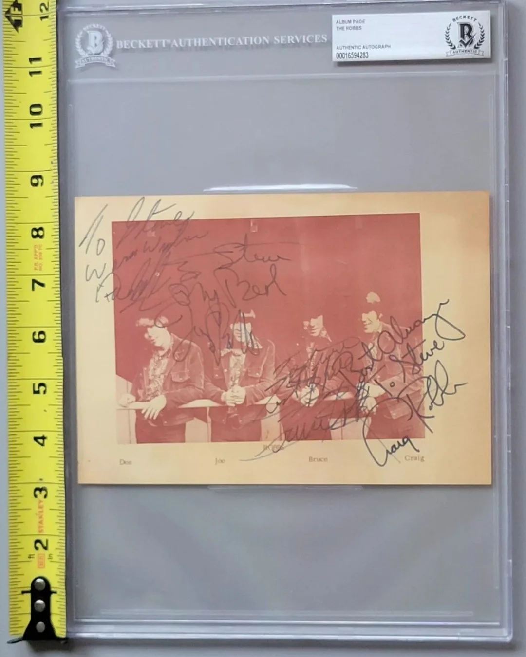 THE ROBBS BAS BECKETT COA SIGNED PHOTO AUTOGRAPHED SLABBED MUSIC BAND SLAB, изображение 4
