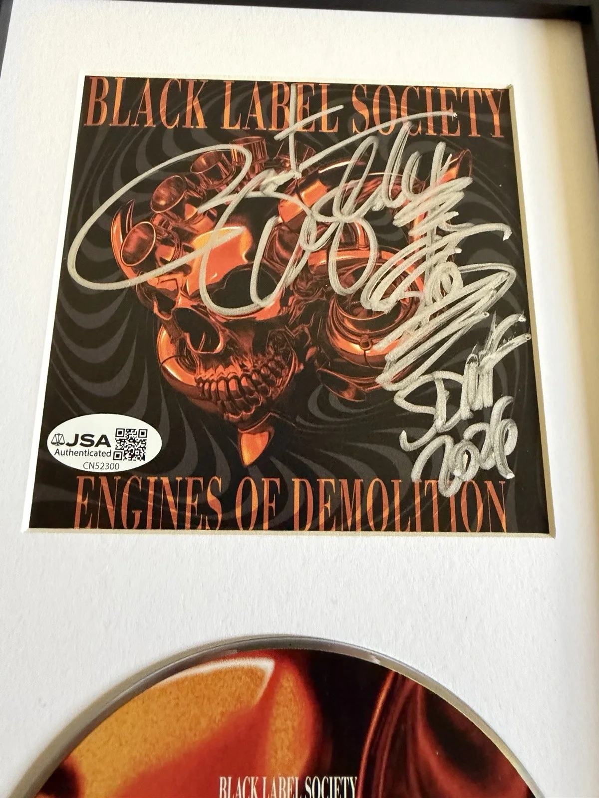 ZAKK WYLDE SIGNED BLACK LABEL SOCIETY ‘ENGINES OF DEMOLITION’ FRAMED CD JSA COA, image 2