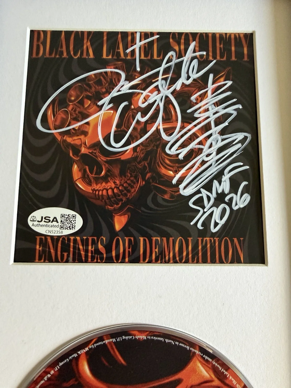 ZAKK WYLDE SIGNED BLACK LABEL SOCIETY ‘ENGINES OF DEMOLITION’ FRAMED CD JSA COA, image 2