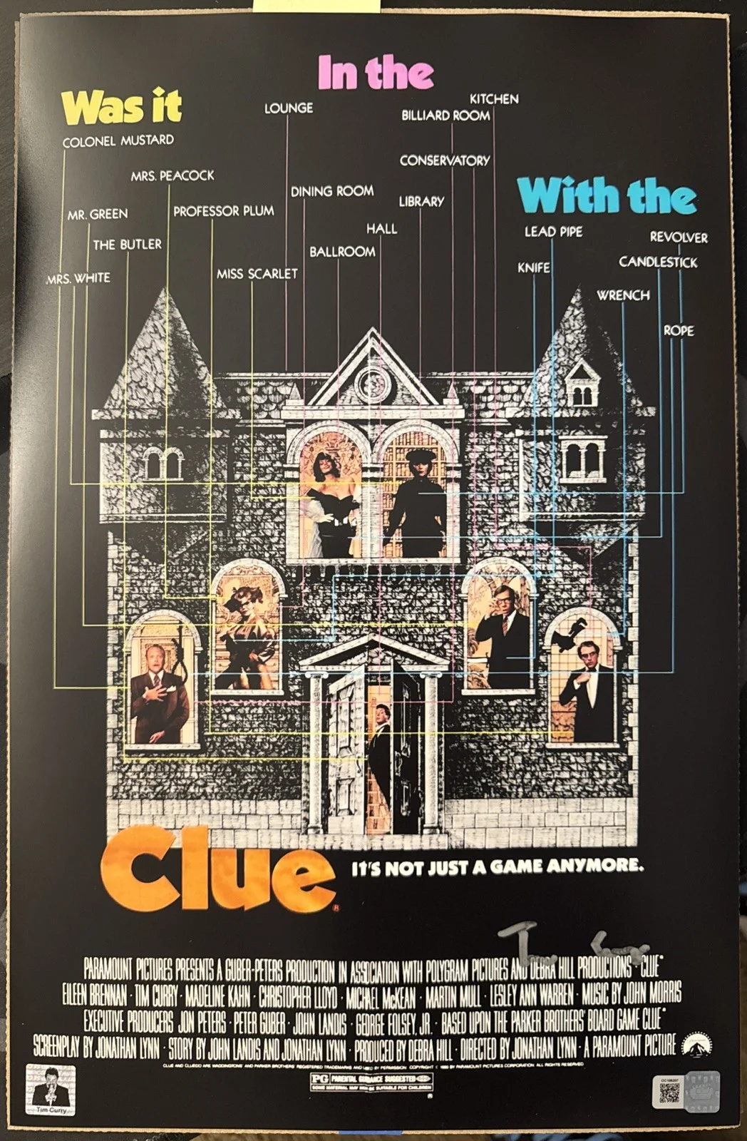 Tim Curry — Tim Curry Signed 11x17 Clue Poster Photo OCC Autograph