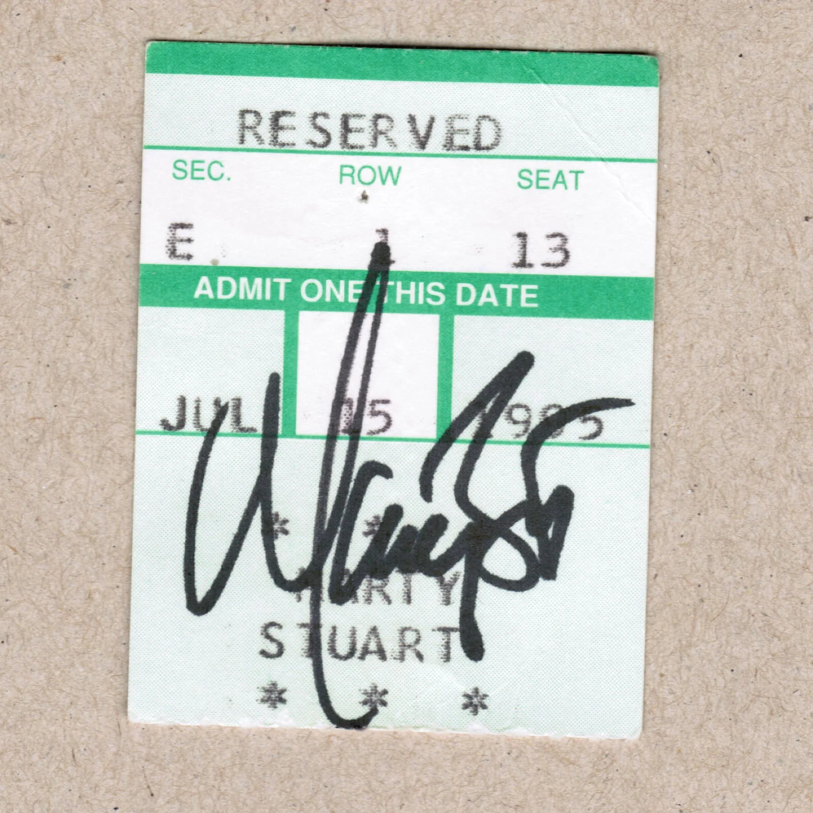 1995 Marty Stuart Signed Autograph w/ Fan Taken 3.5 x 3.5 OOAK Photo Ticket Stub, изображение 2