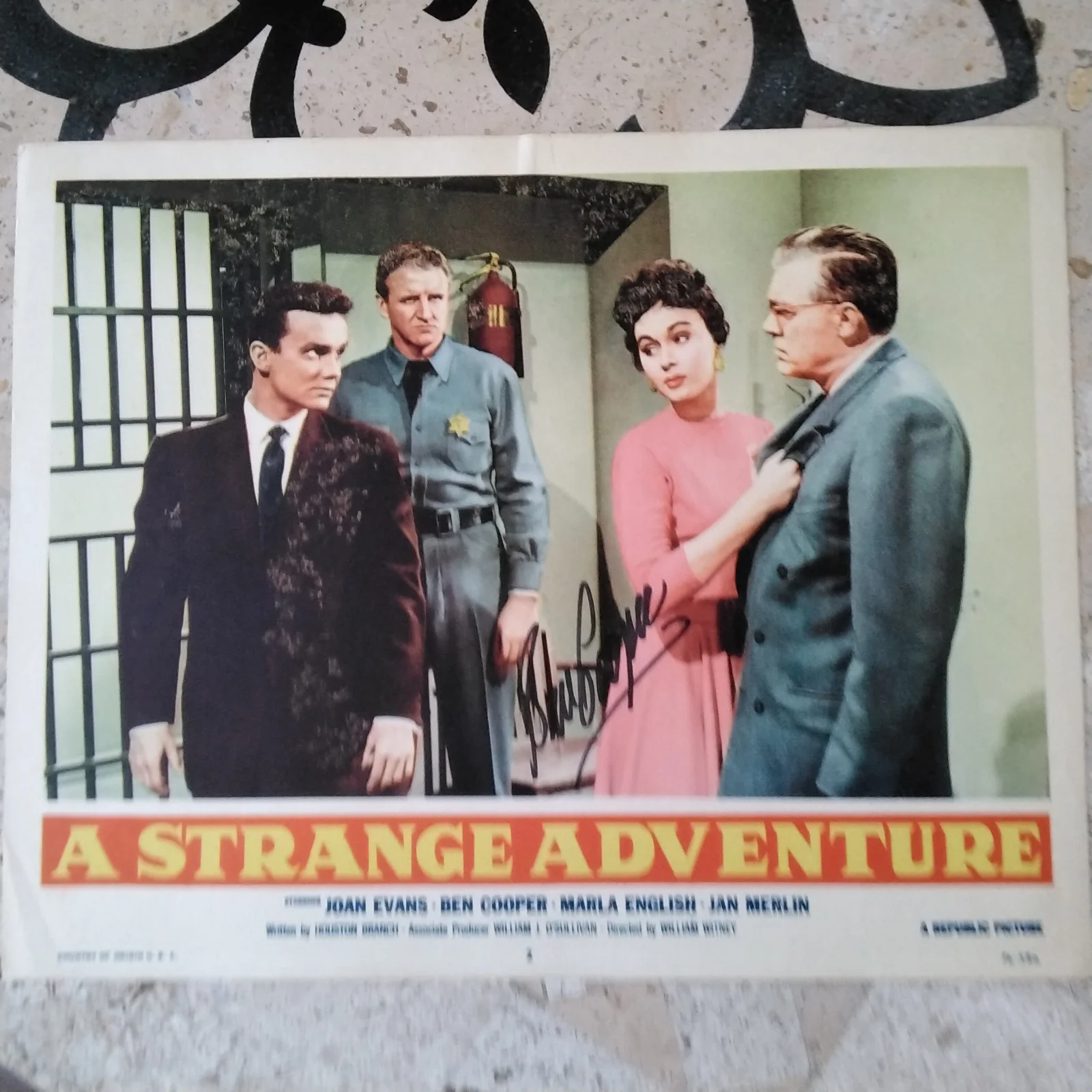 Ben Cooper SIGNED Lobby Card 1956 A Strange Adventure Joan Evans Marla English, image 2