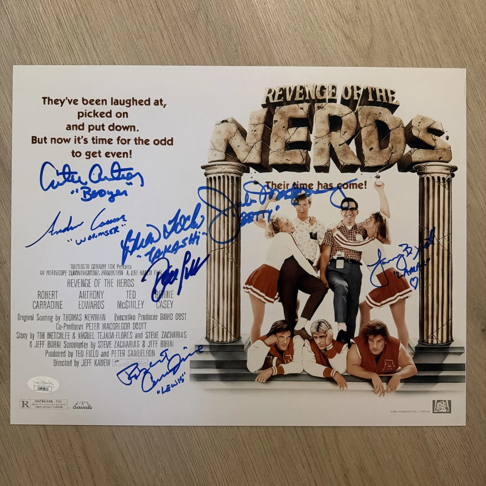 Revenge Of The Nerds cast signed 11x14 JSA Signed by 7 Lambda Lambda Lambda, image 2