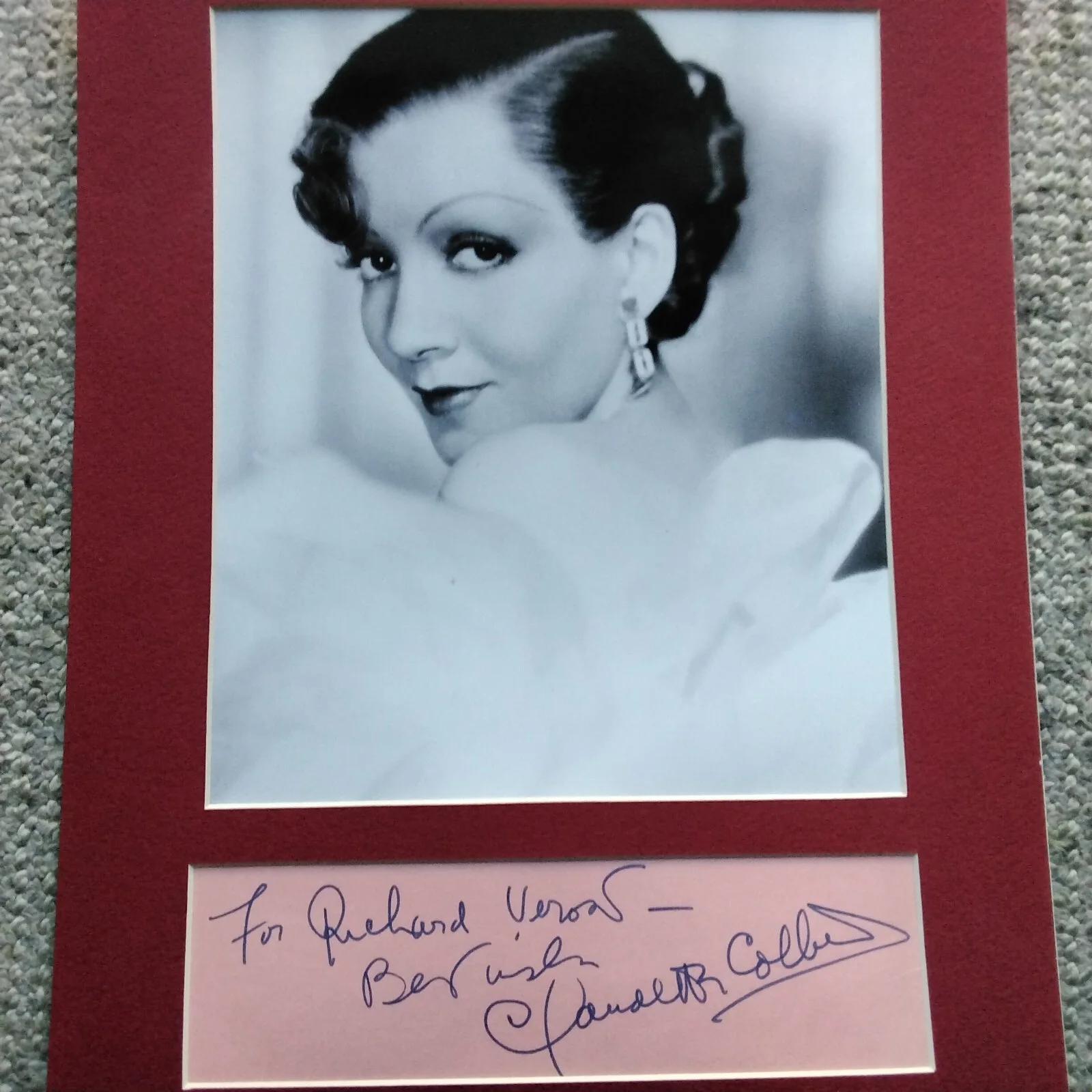 Claudette Colbert SIGNED Paper Photo Movie Actress Happened 1 Nite Since U Away, изображение 2