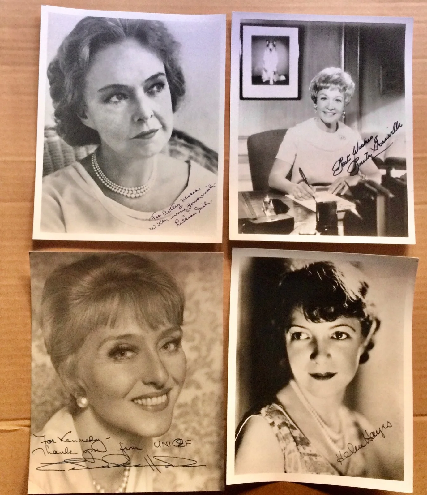 Lillian Gish, Bonita Granville, Celeste Holm, Helen Hayes — Lot of 4 deceased actresses signed 8x10 photos - Gish, Granville, Holm, & Hayes.