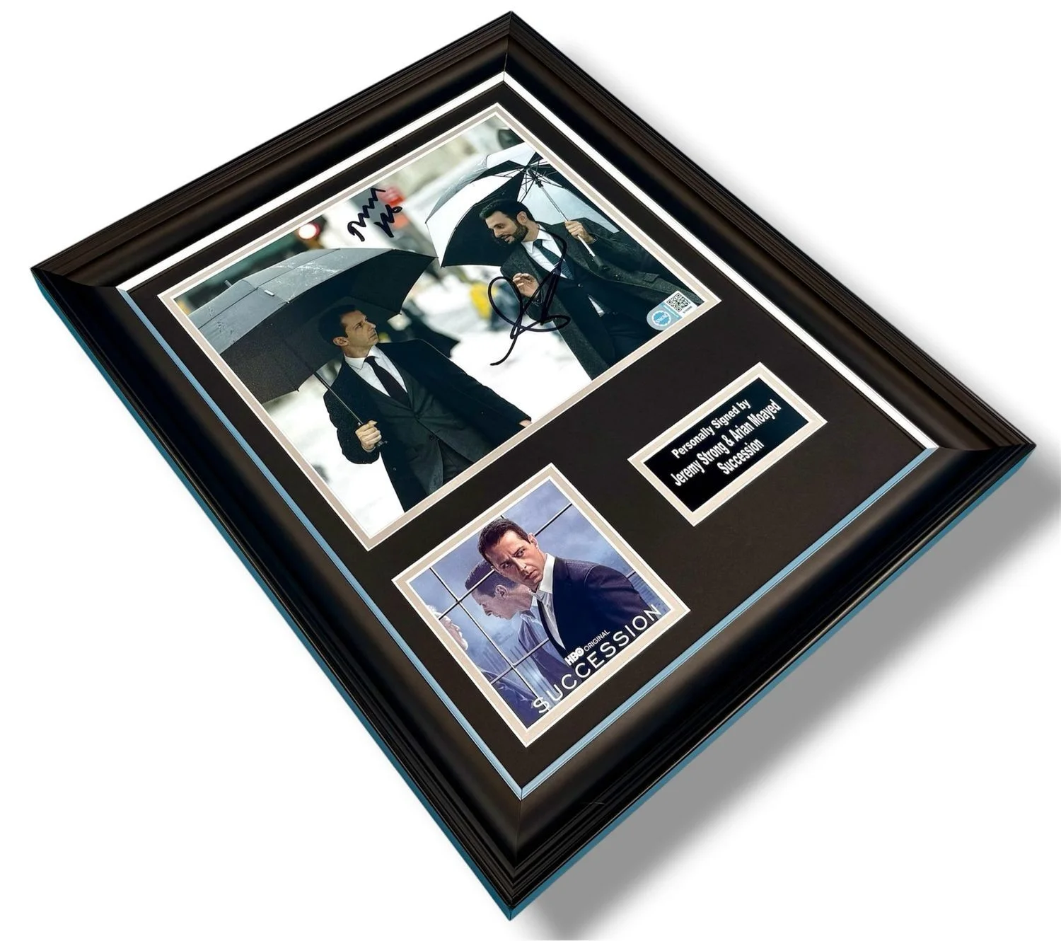 Arian Moayed & Jeremy Strong Signed Photo Framed & SWAU COA Succession Poster, изображение 3
