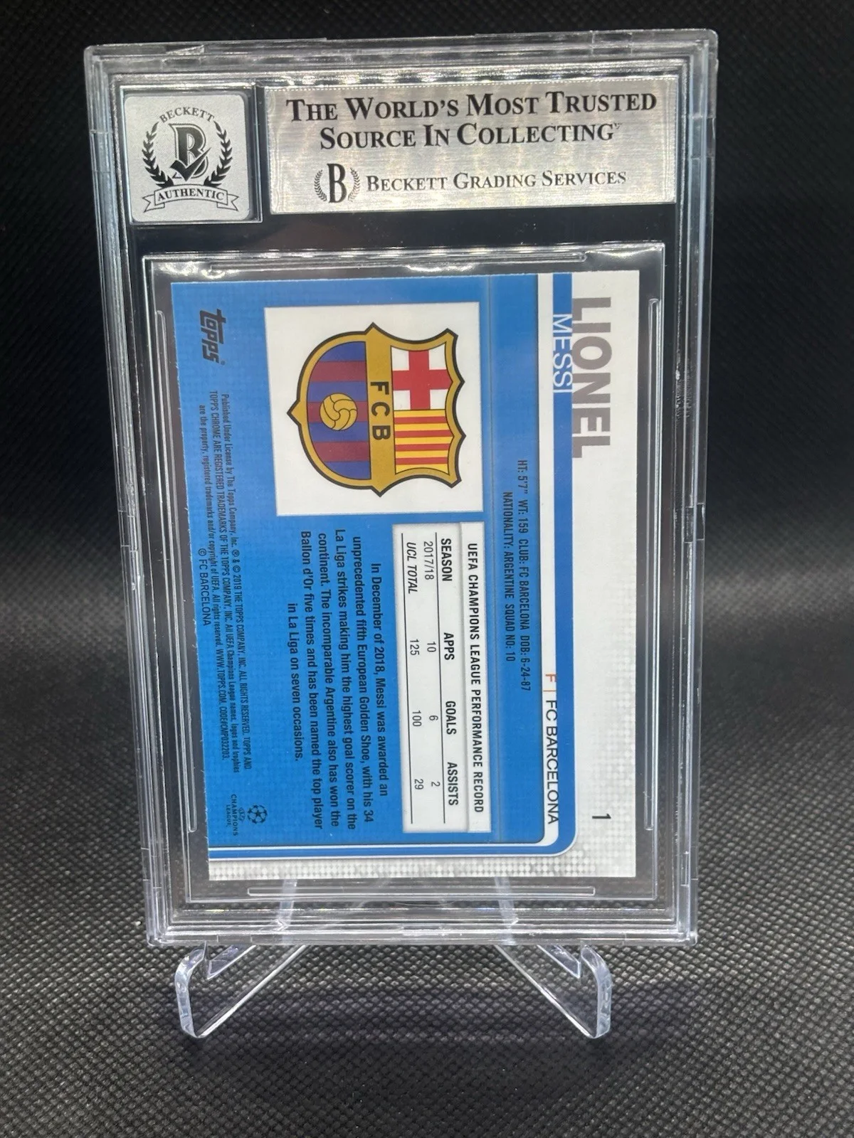 LIONEL MESSI — LIONEL MESSI SIGNED 2018/19 TOPPS CHROME UCL GEM MINT 9 AUTO 10 BECKETT, изображение 2